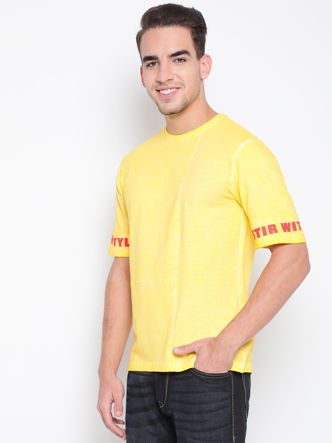 Men Yellow Cut & Sew T-shirt