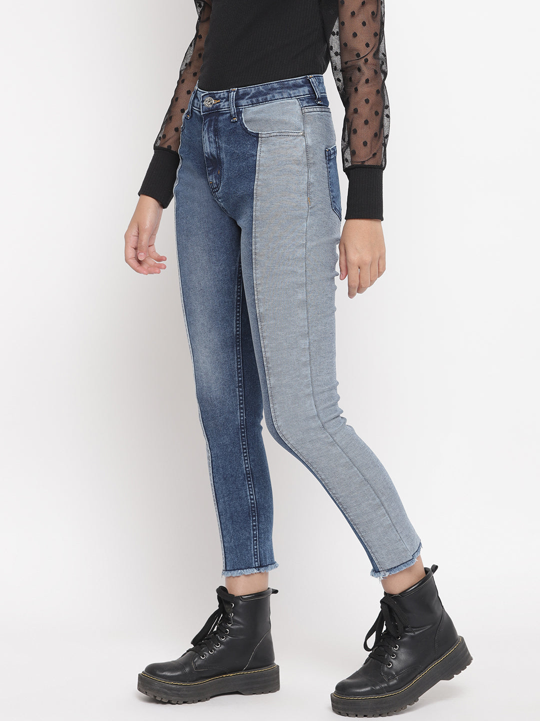 Tapered Cut And Sew Jeans