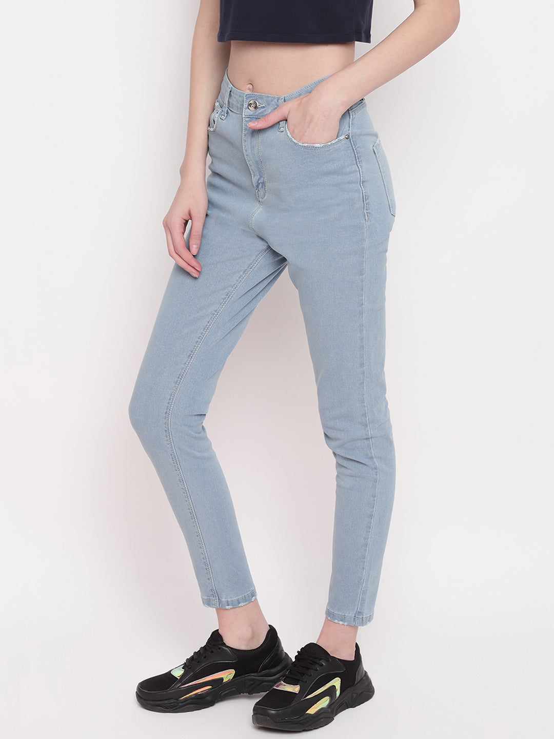 Women Light Blue High Waist Slim Fit Denim Jeans