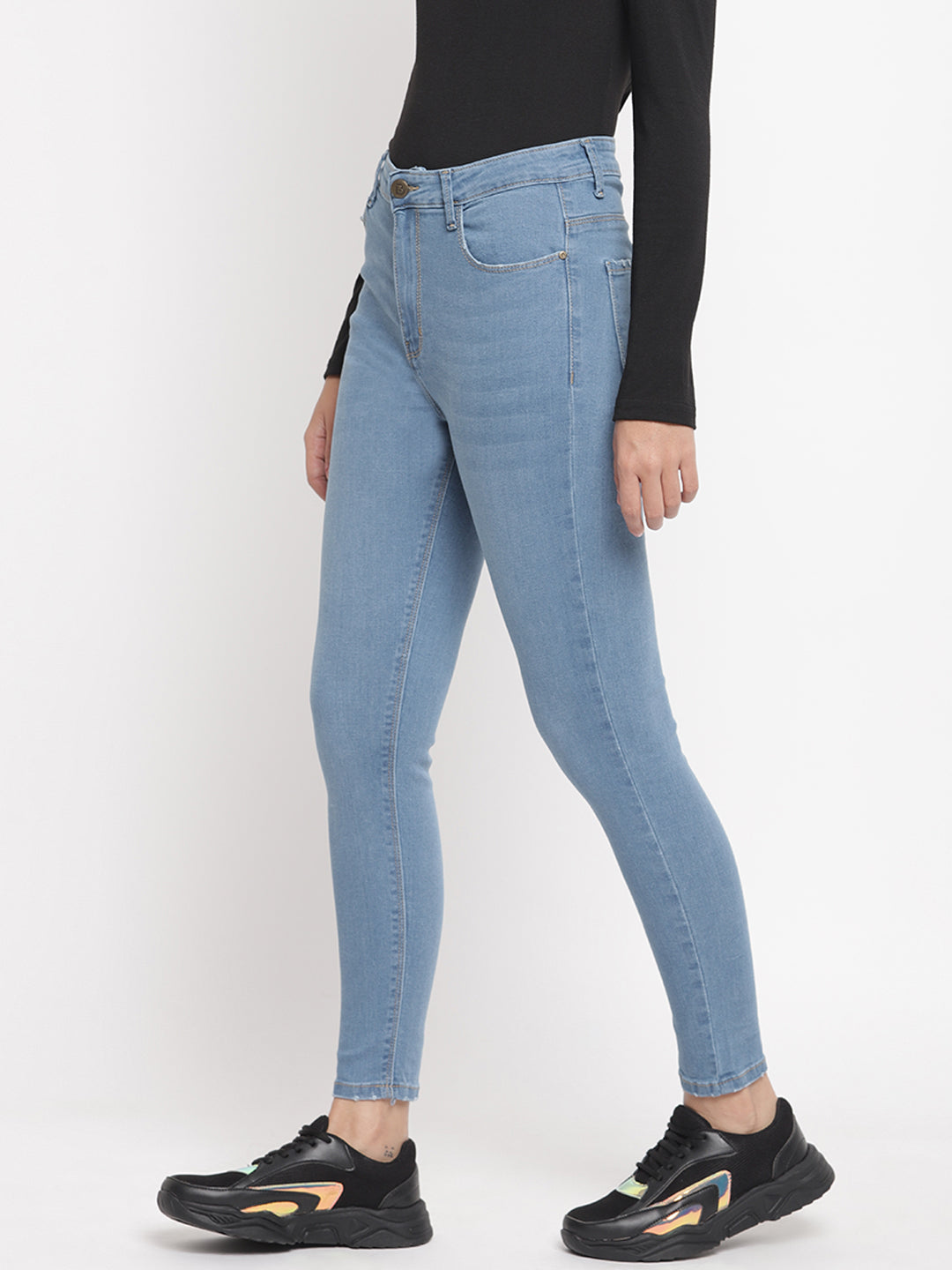 Women High Waist Light Blue Super Skinny Denim Jeans