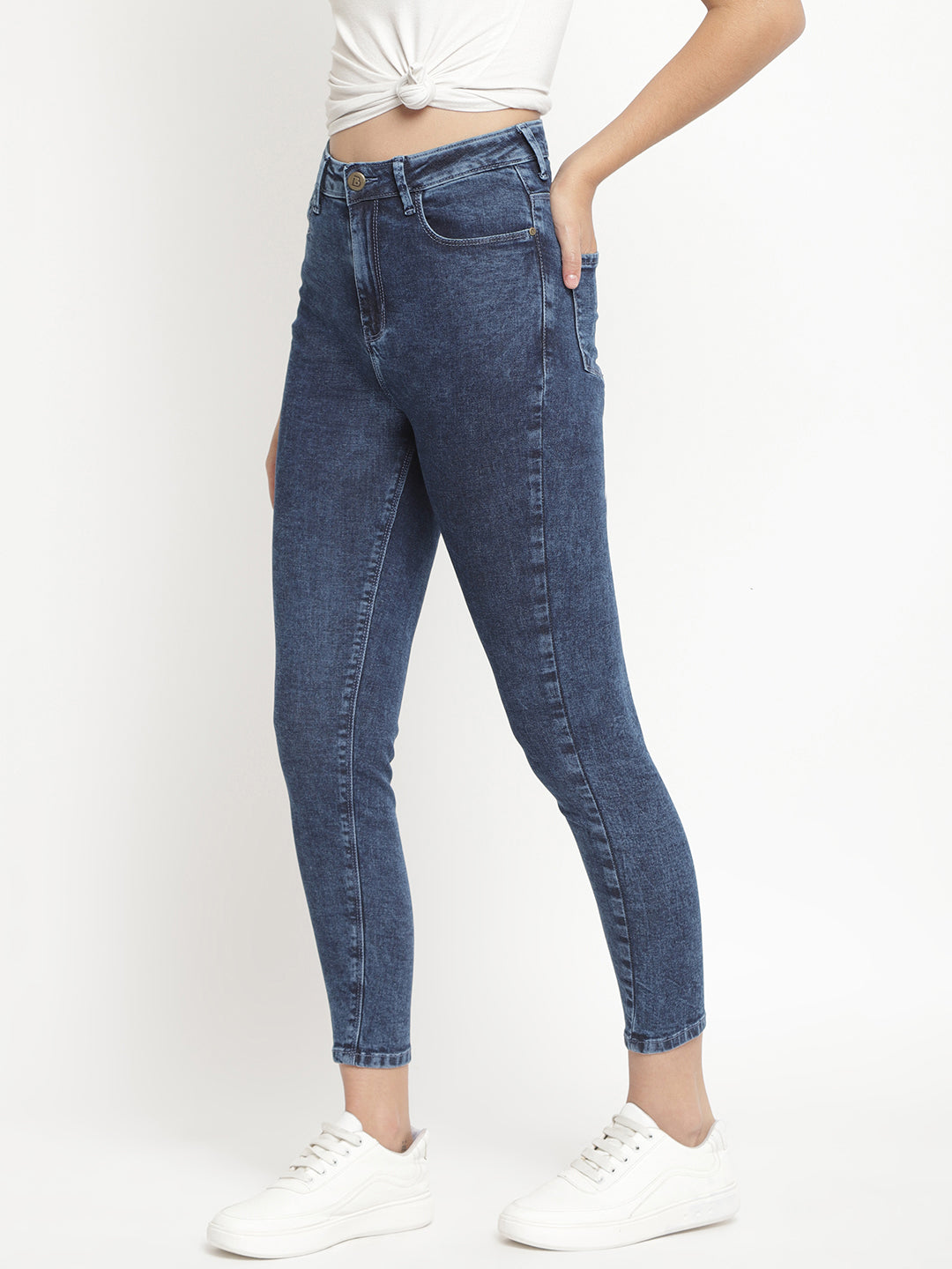Women Super High Waist Mid Blue Super Skinny Denim Jeans