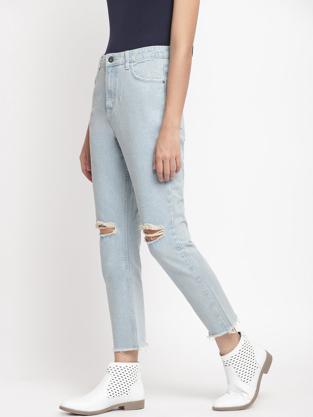 Women Light Blue Boyfriend Fit Denim Jeans