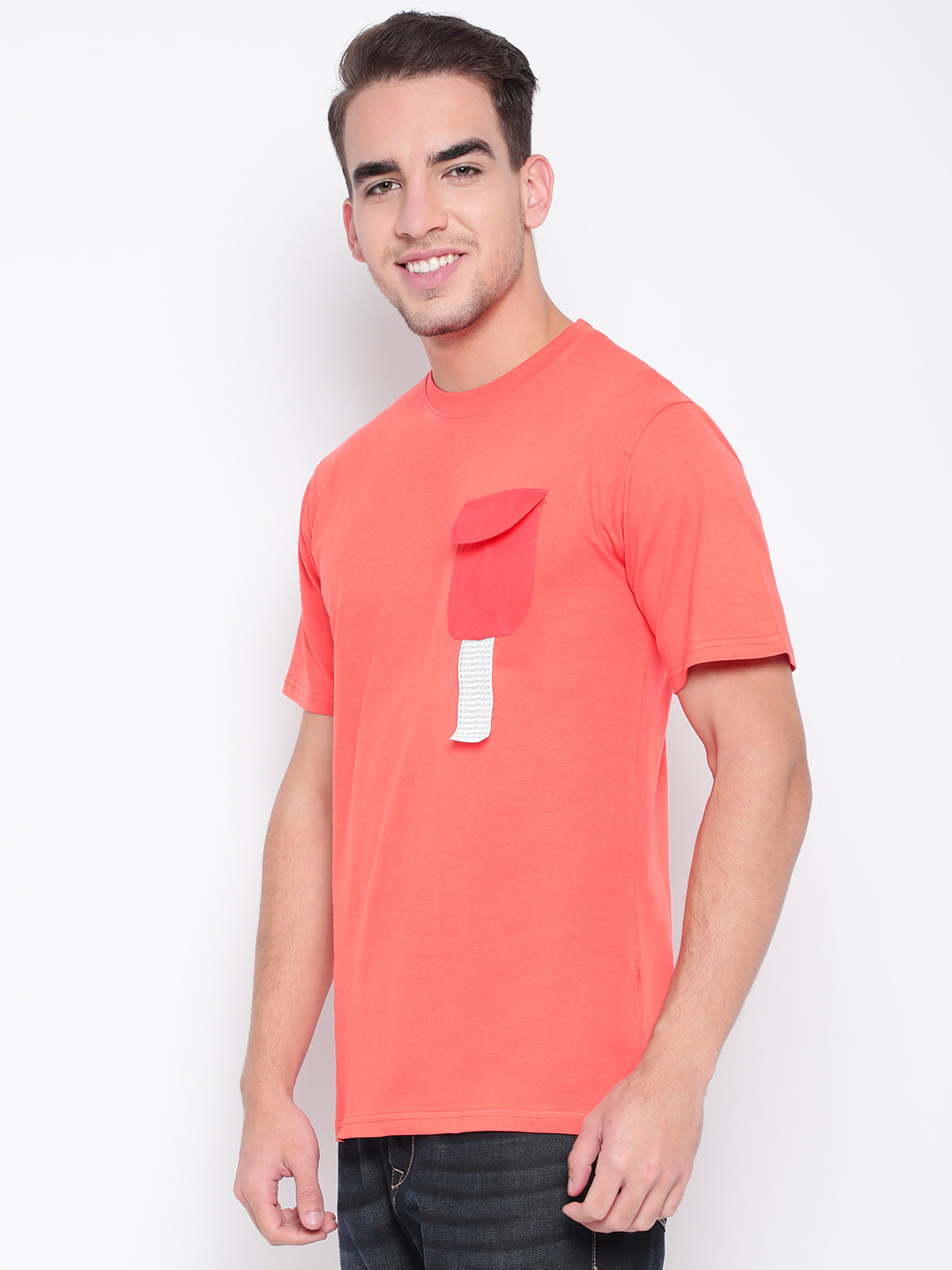 Men Peach Flap Pocket T-shirt