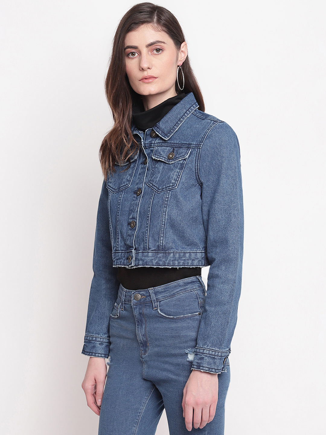 Blue Cropped Denim Jacket