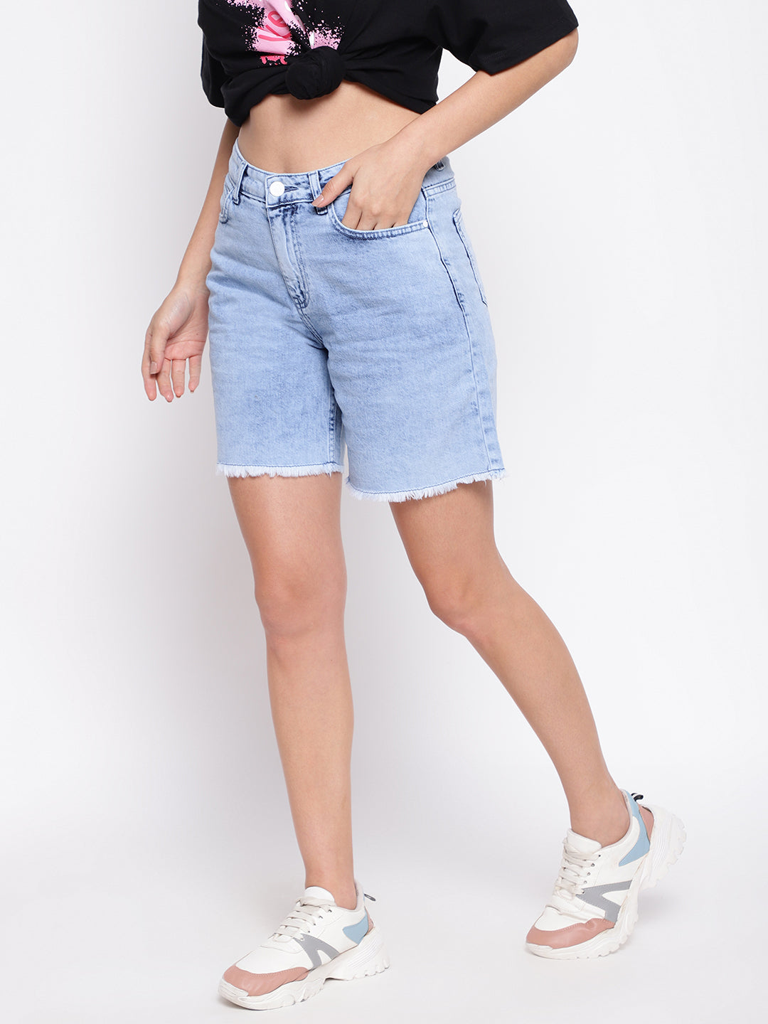 Light Blue Short With Fray Hem