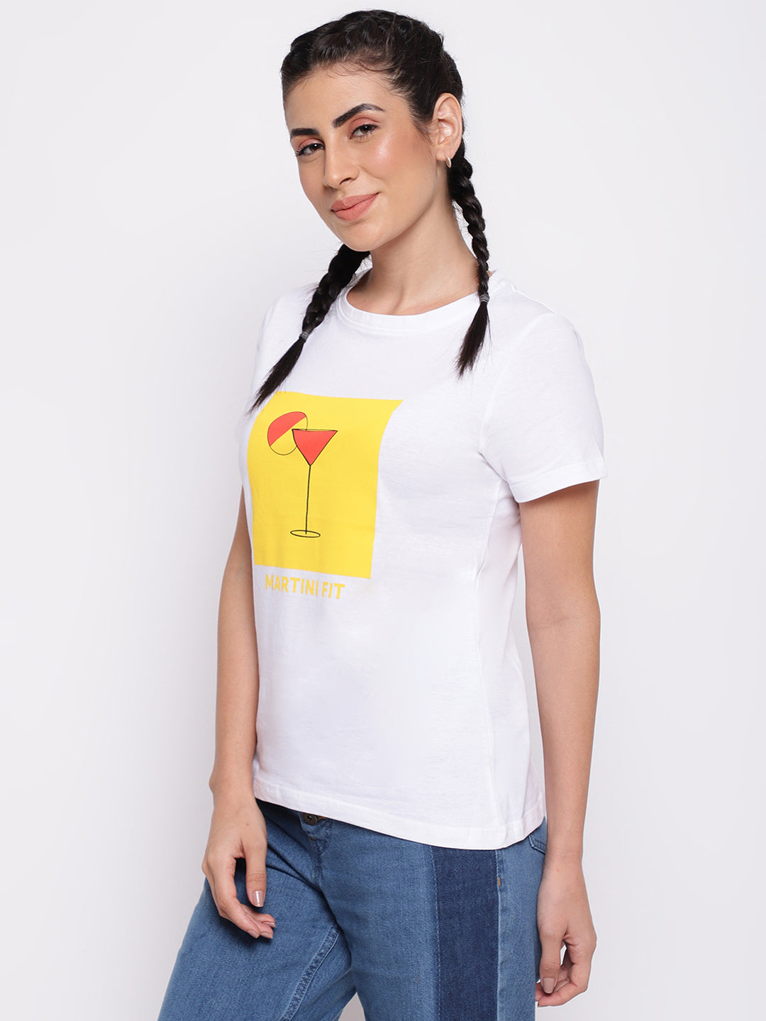 White Cotton Printed T-shirt