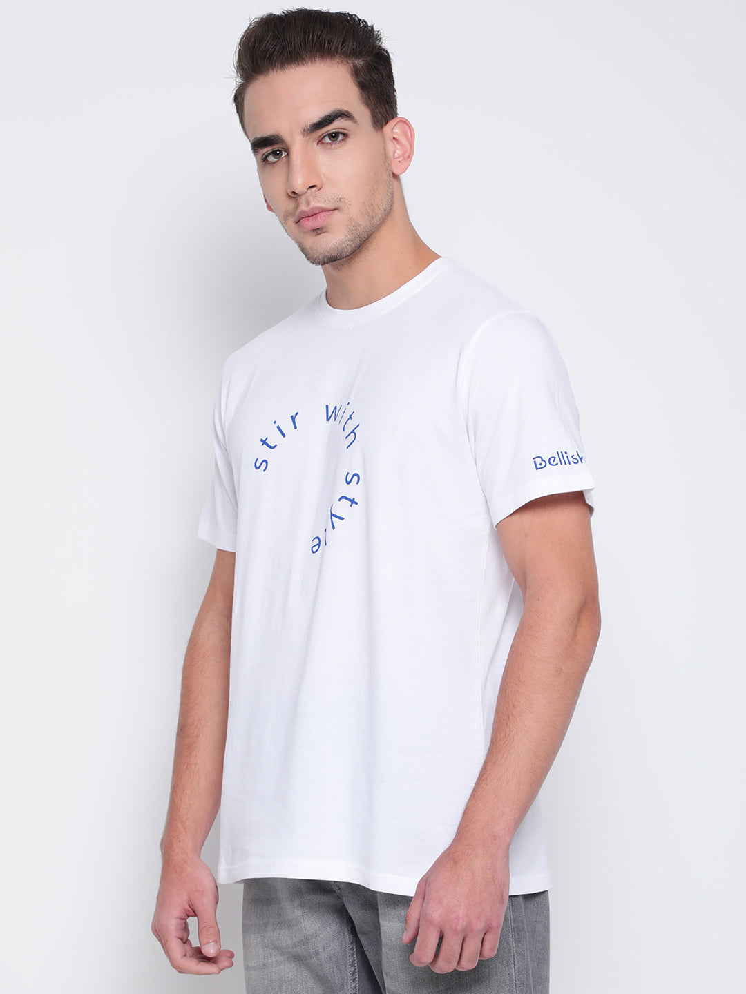 Men White Cotton T-shirt