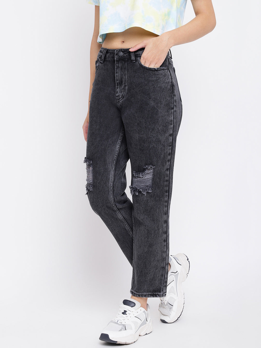Smokey Grey Denim Mom Fit Jeans