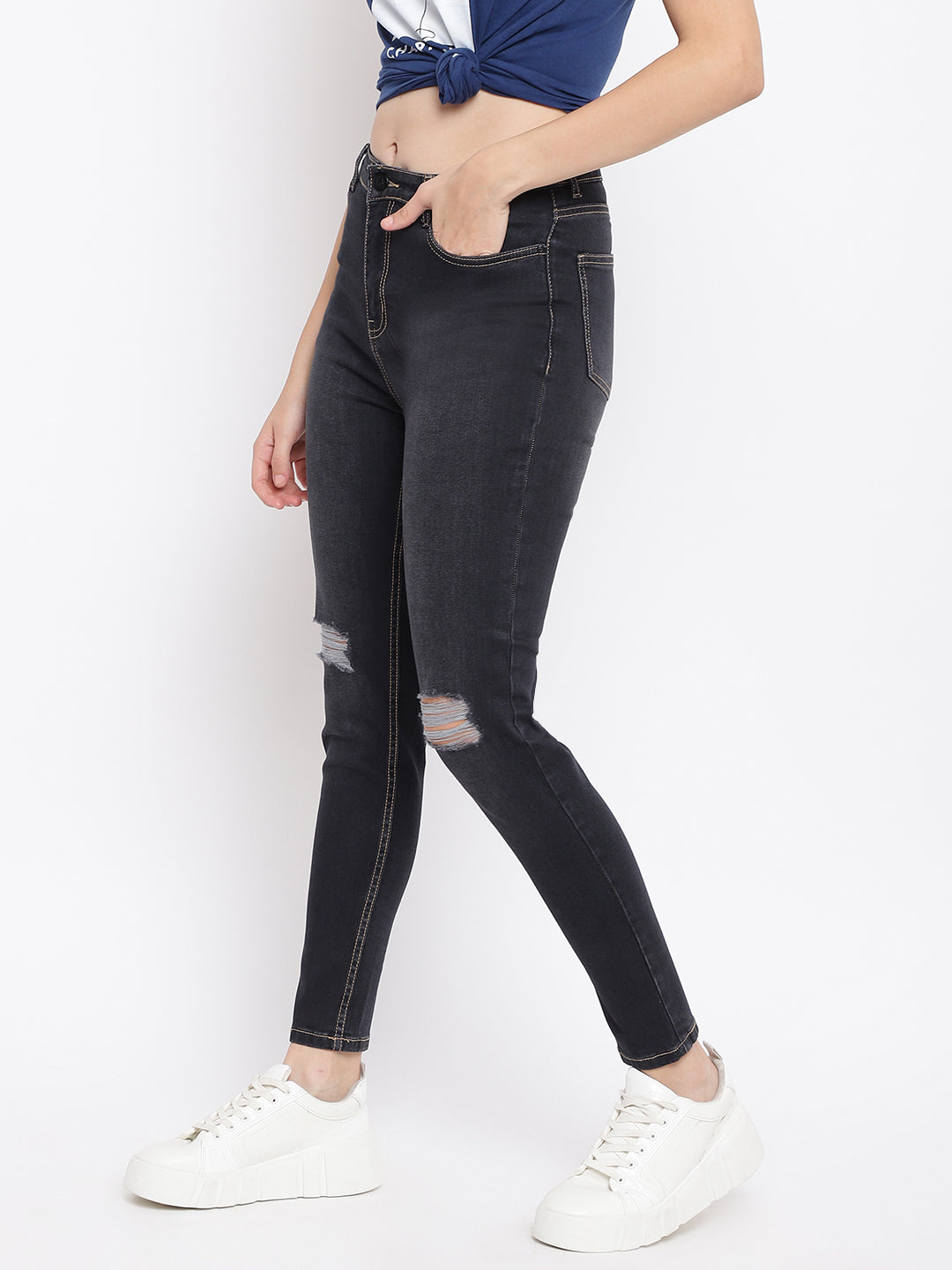 Distressed Black Skinny Fit Jeans