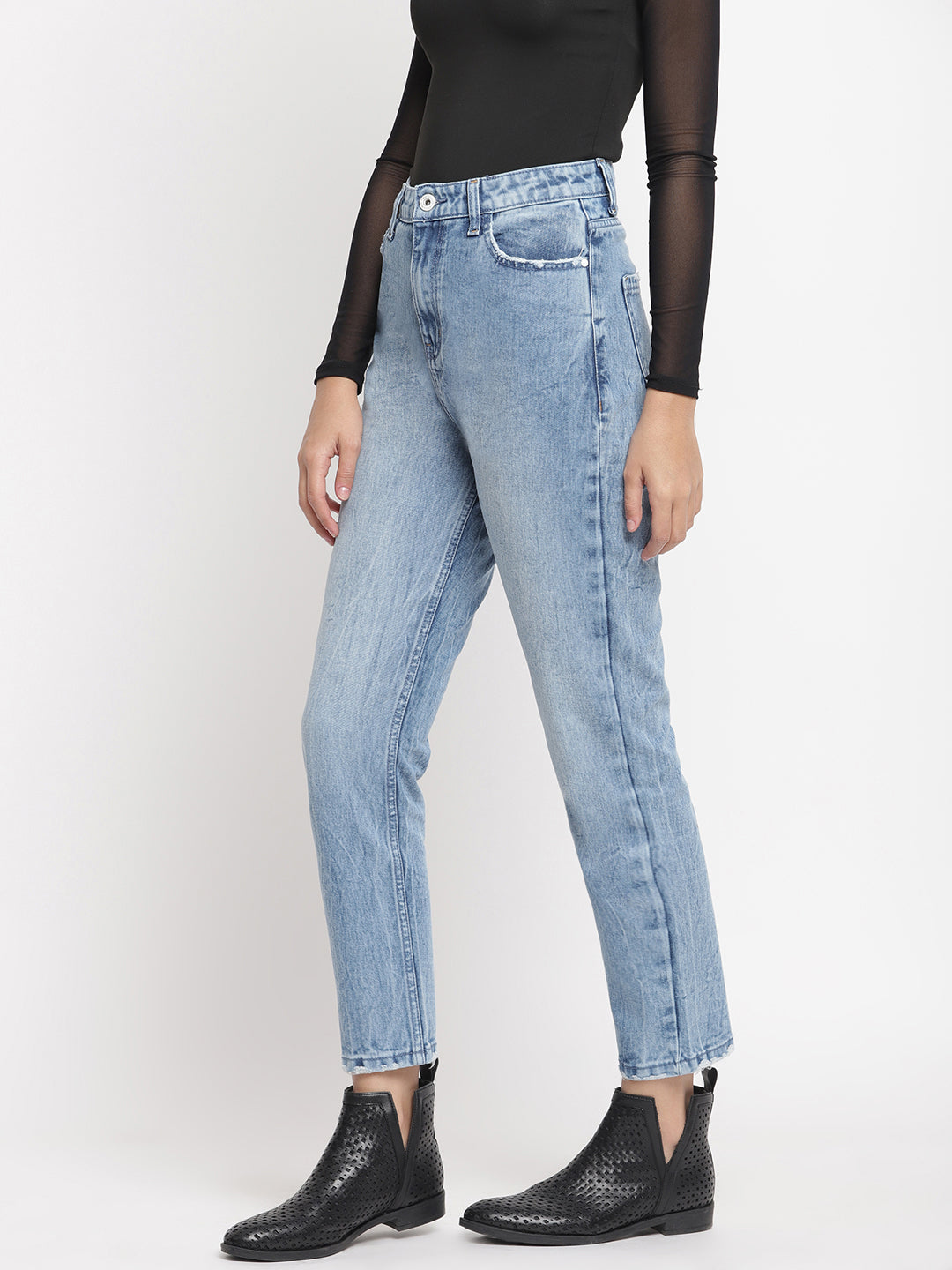 Women Mid Blue Boyfriend Fit Denim Jeans