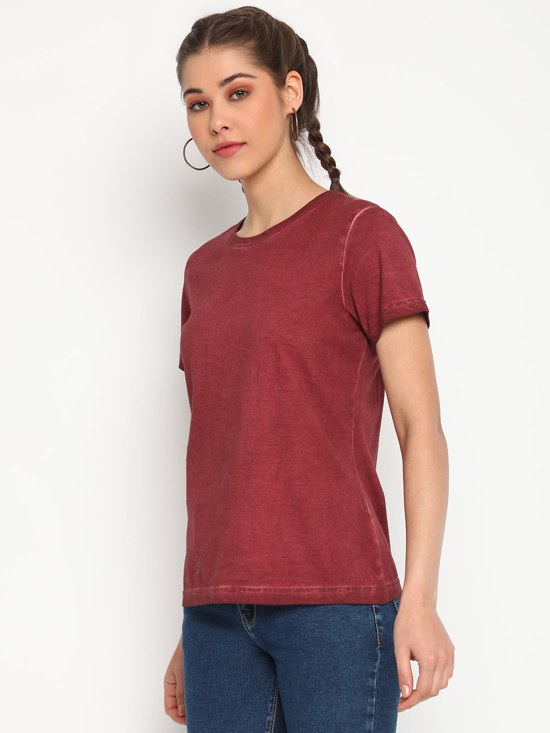 Women Maroon Cotton T-shirt