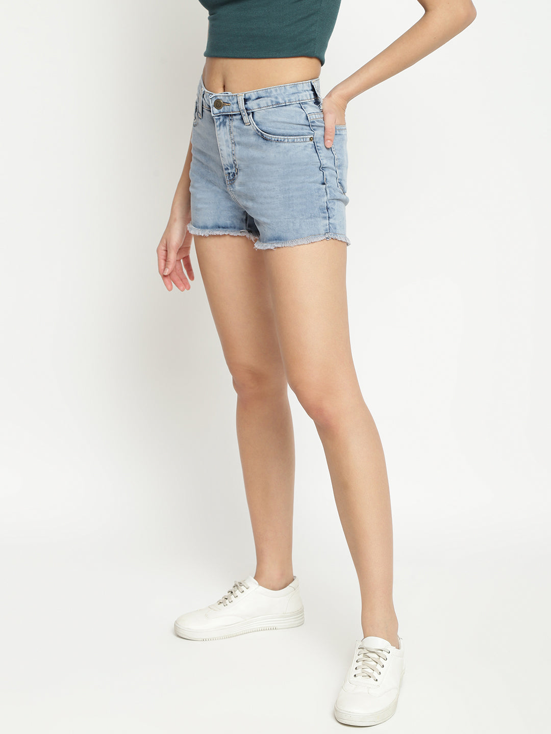 Women High Waist Light Blue Denim Shorts