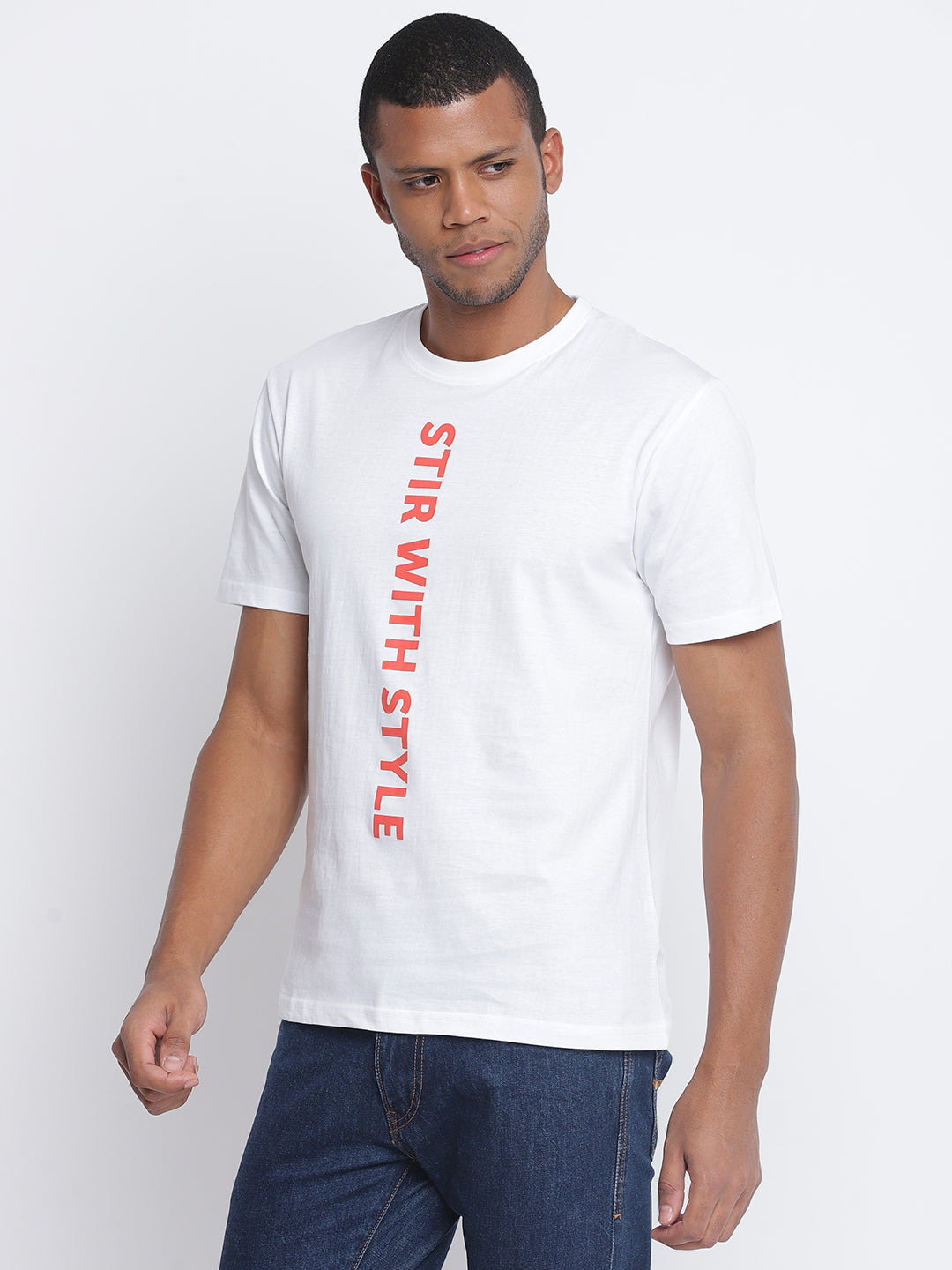 Men Typography Print White T-shirt