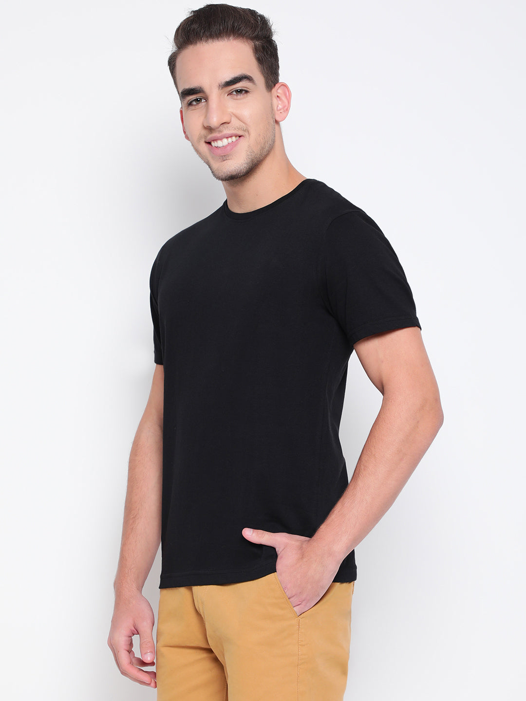 Men Black Cotton T-shirt