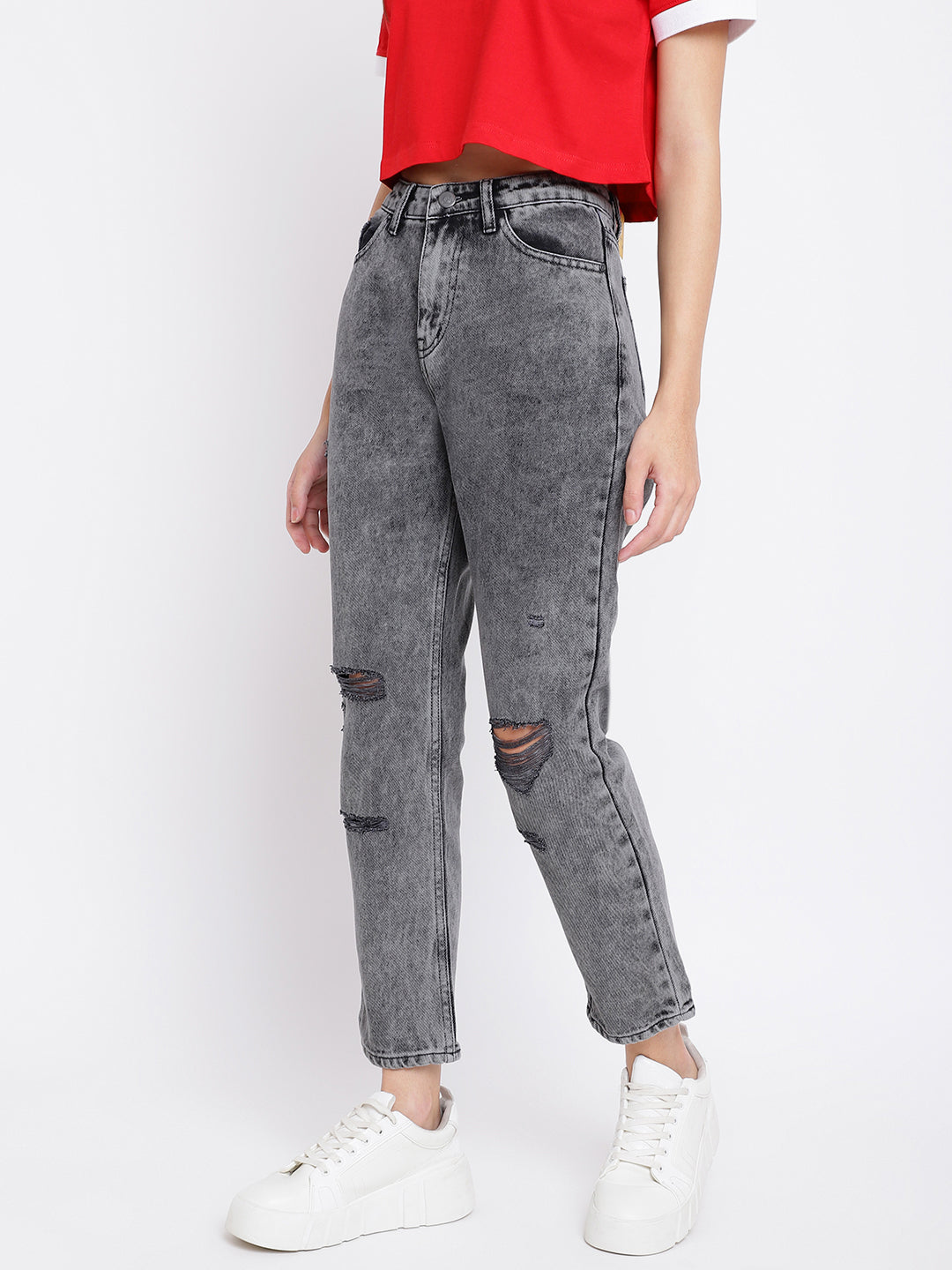 Grey Denim Boyfriend Fit Jeans