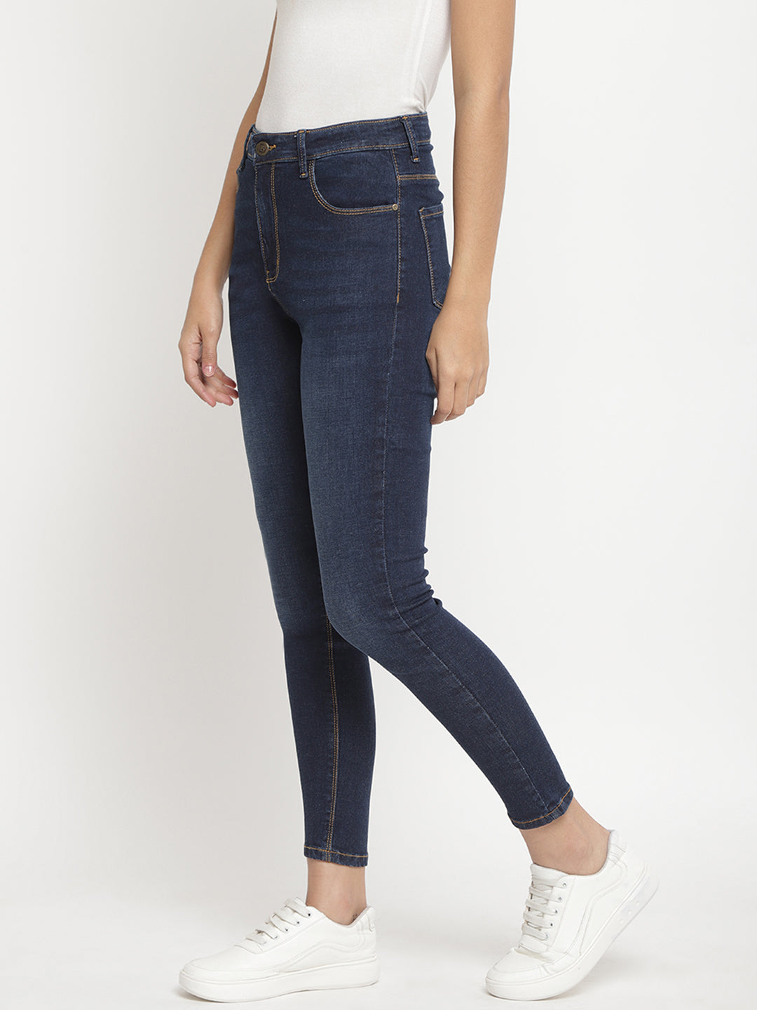 Women High Waist Dark Blue Super Skinny Denim Jeans