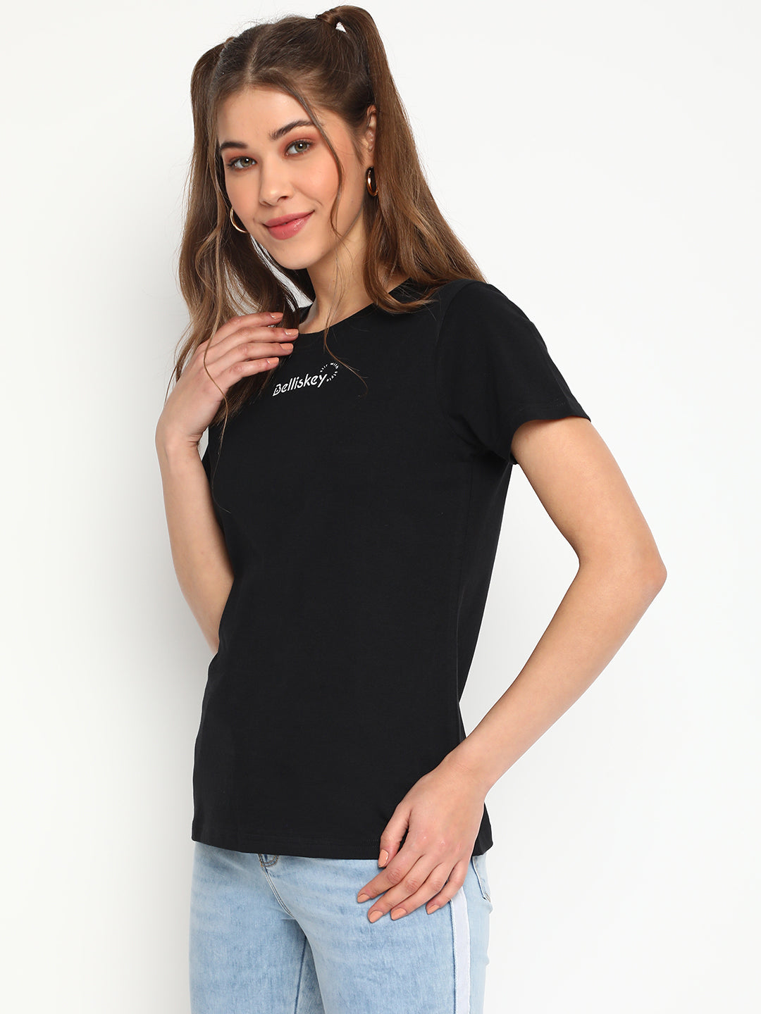 Women Black Cotton T-shirt