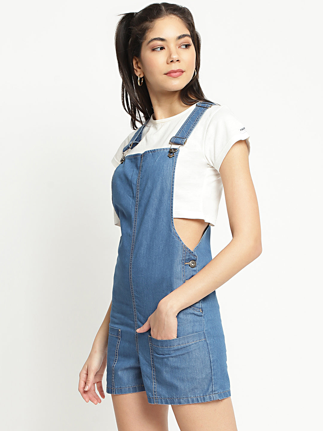 Women Dark Blue Hot Short Denim Dungaree