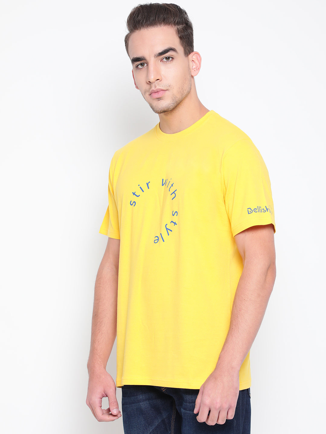 Men Yellow Printed Cotton T-shirt