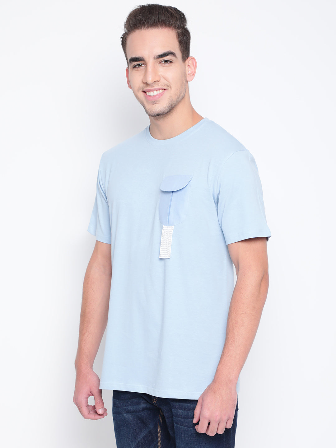Men Blue Flap Pocket T-shirt
