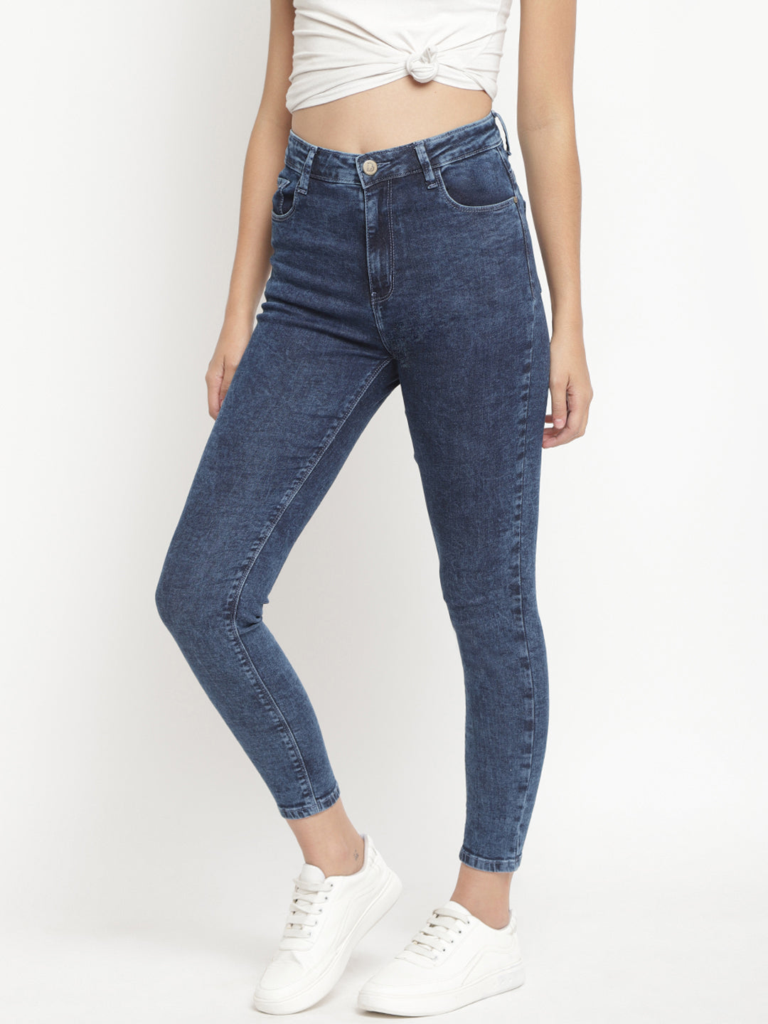Women High Waist Mid Blue Super Skinny Denim Jeans