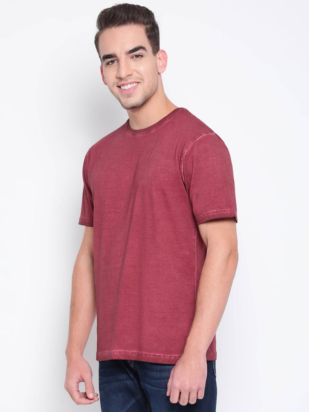 Men Maroon Cotton T-shirt