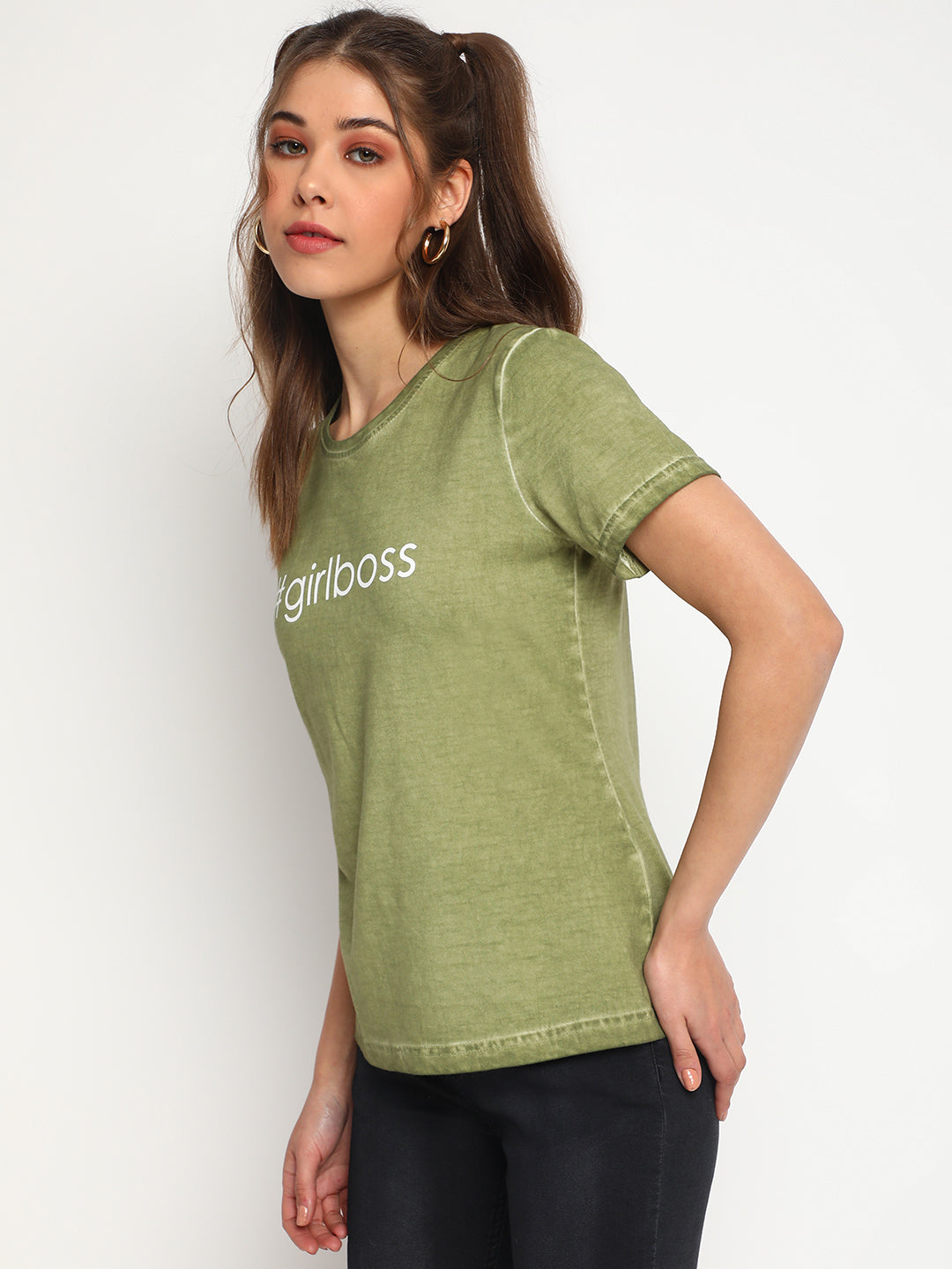 Olive Green Printed T-shirt