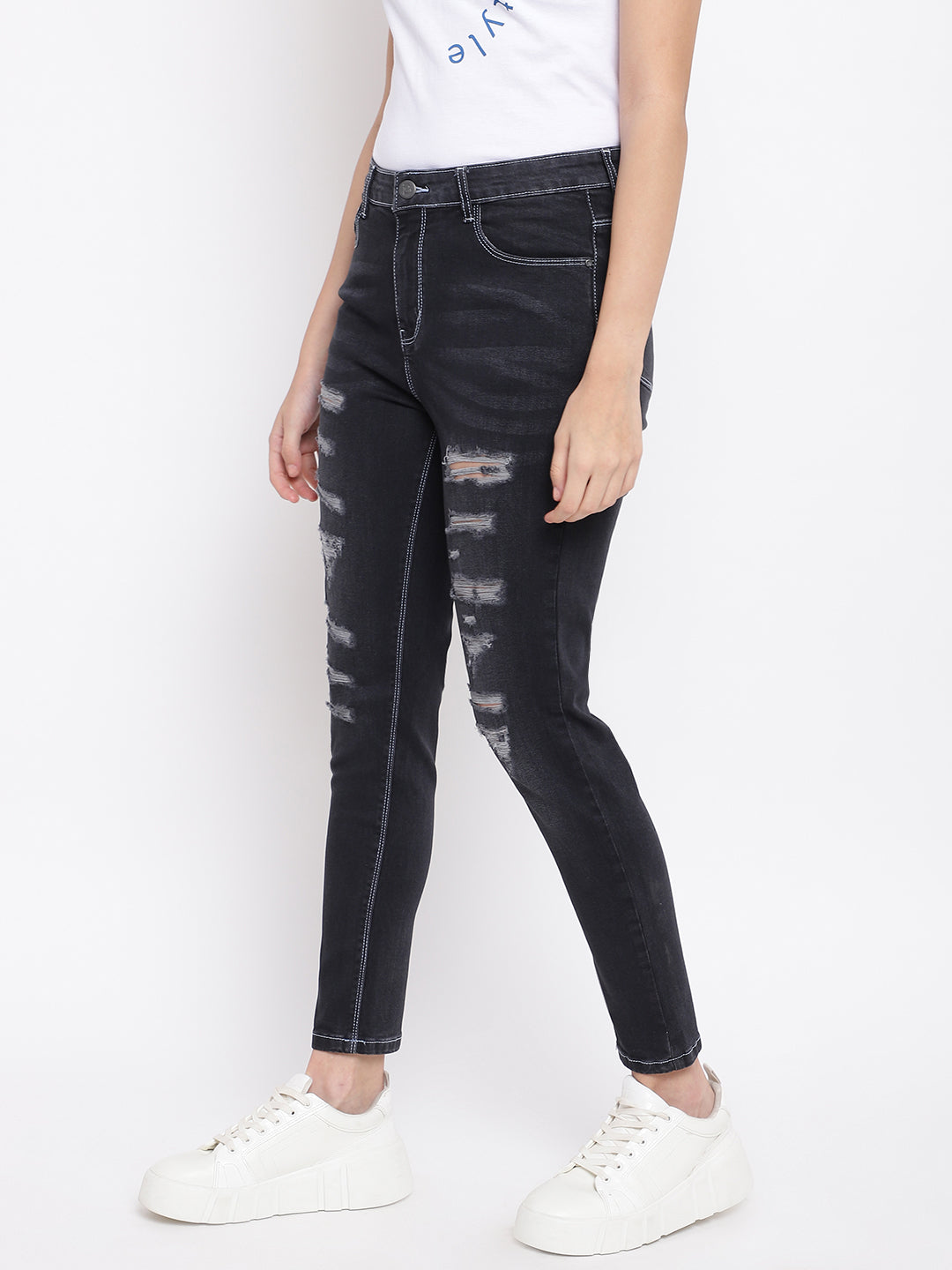 Distressed Black Denim Jeans