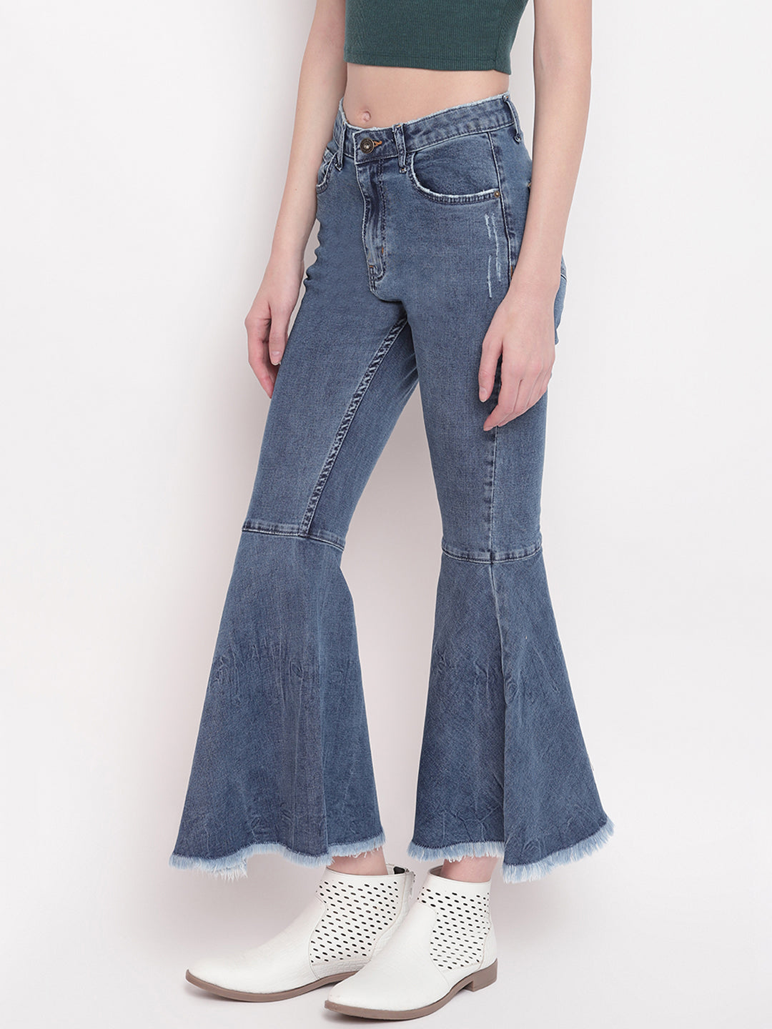 Women Mid-Blue Skinny Fit Flared High Waist Denim Jeans
