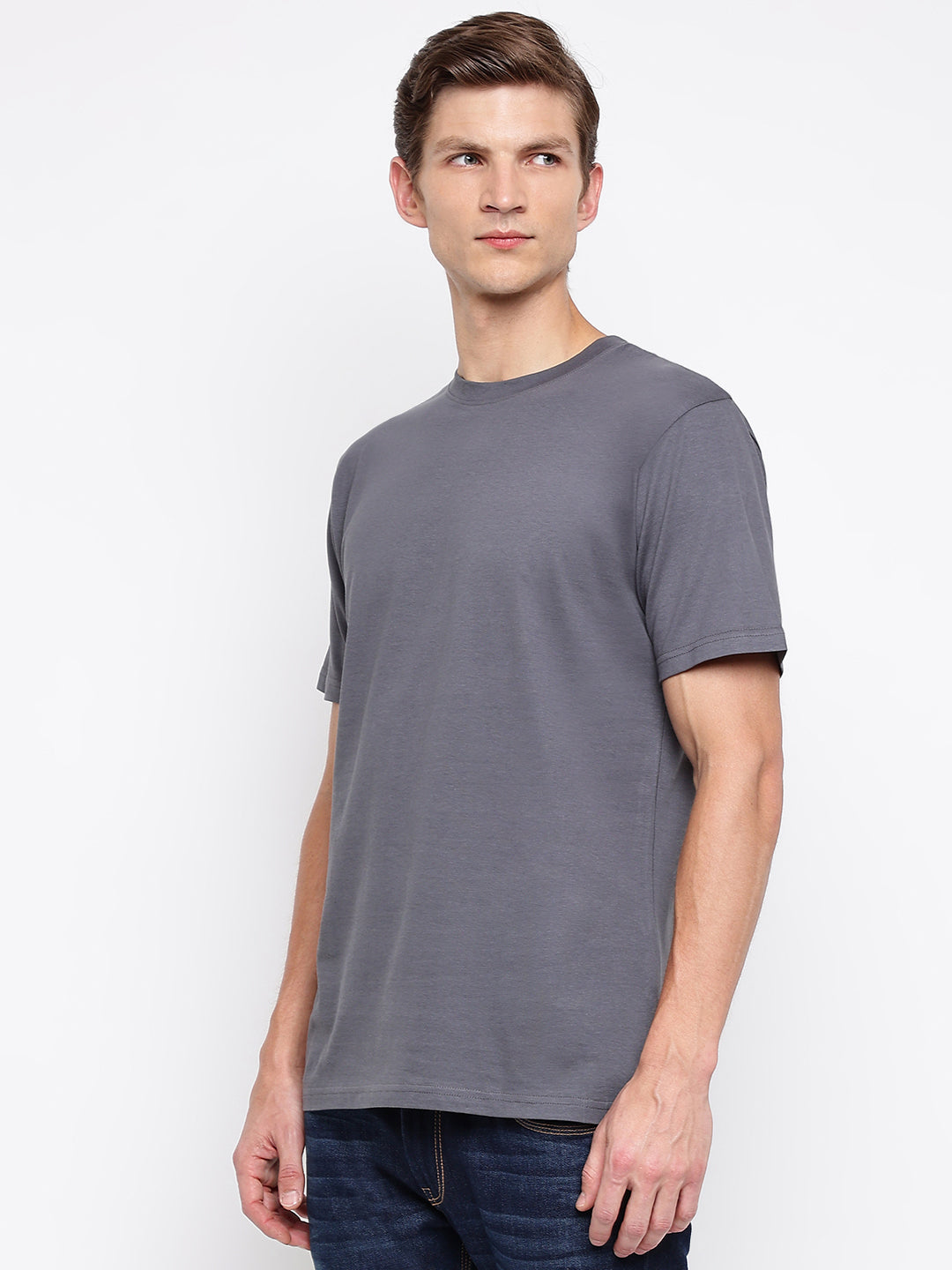 Grey Printed Cotton T-shirt