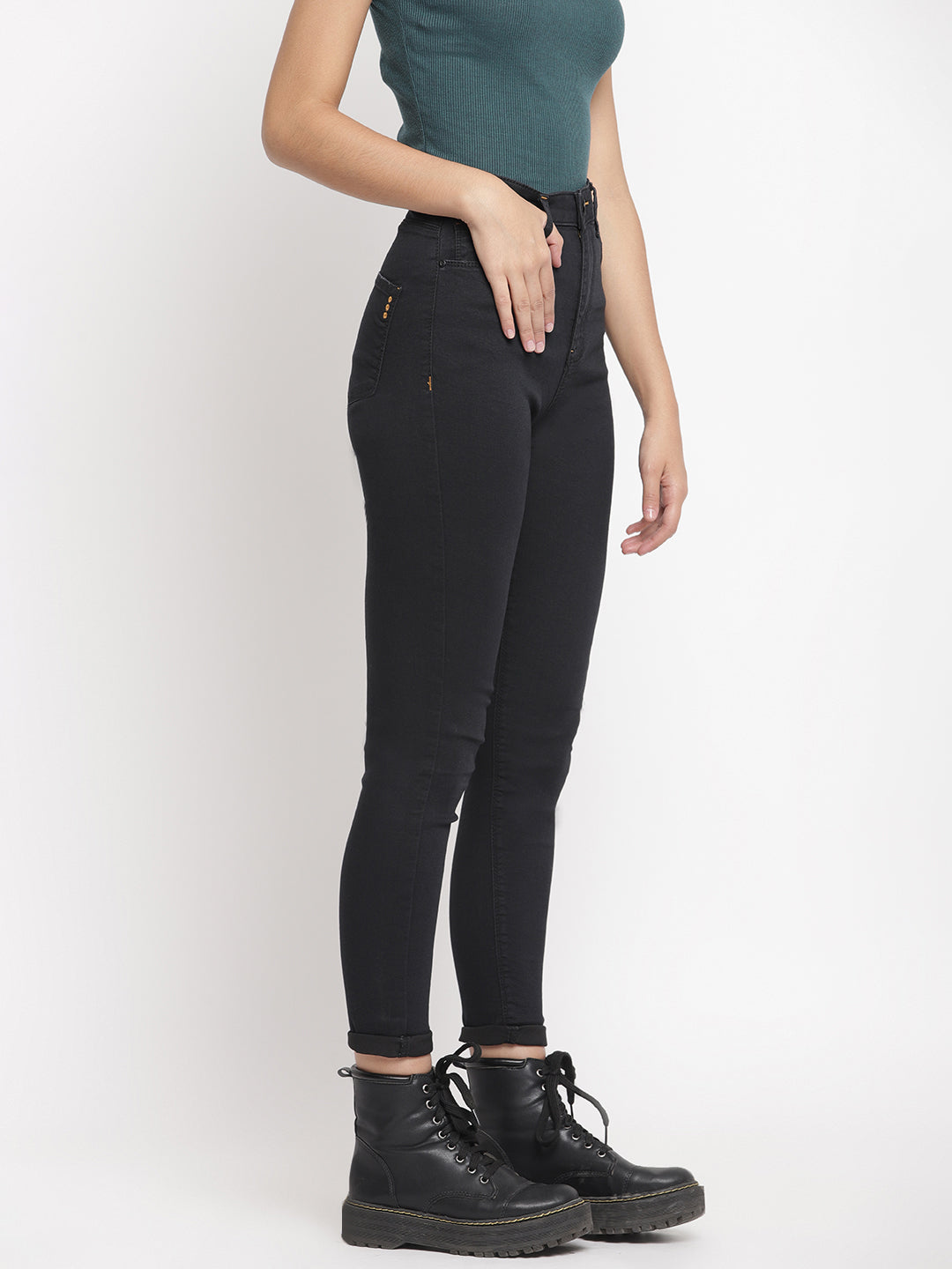 Women Super High Waist Black Super Skinny Denim Jeans