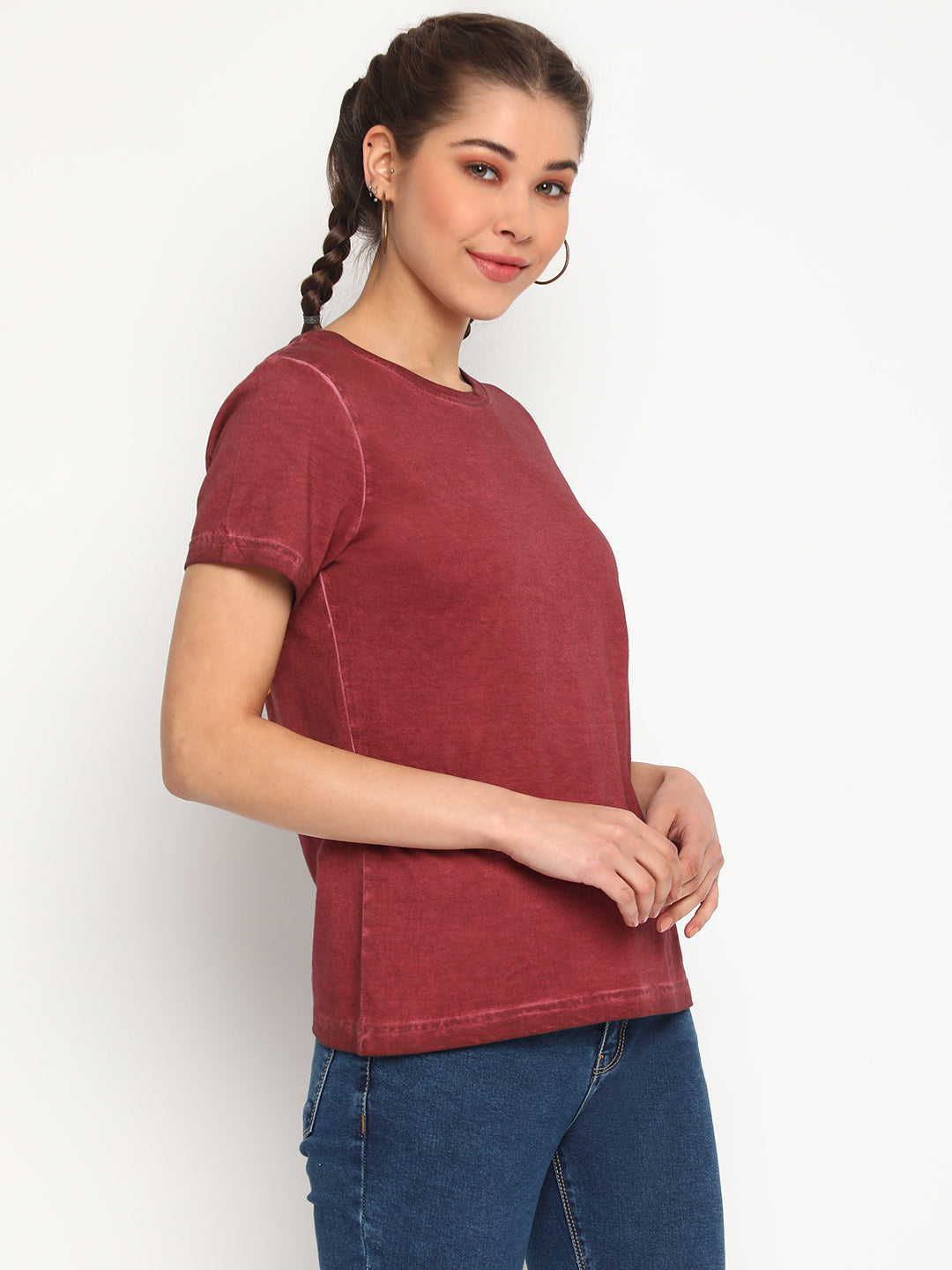Women Maroon Cotton T-shirt