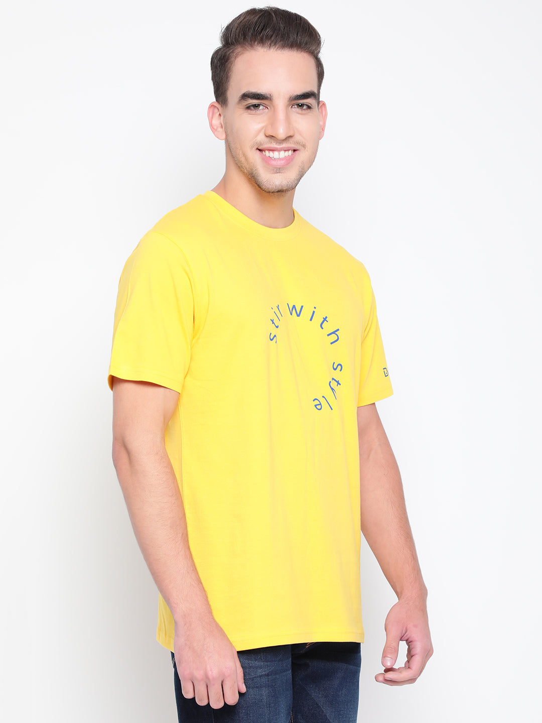Men Yellow Printed Cotton T-shirt