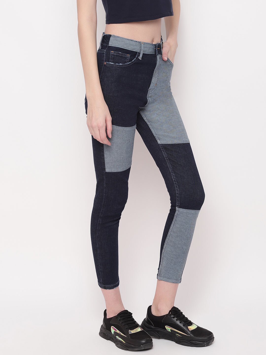 Women Patched High waist Skinny Fit Black Denim Jeans