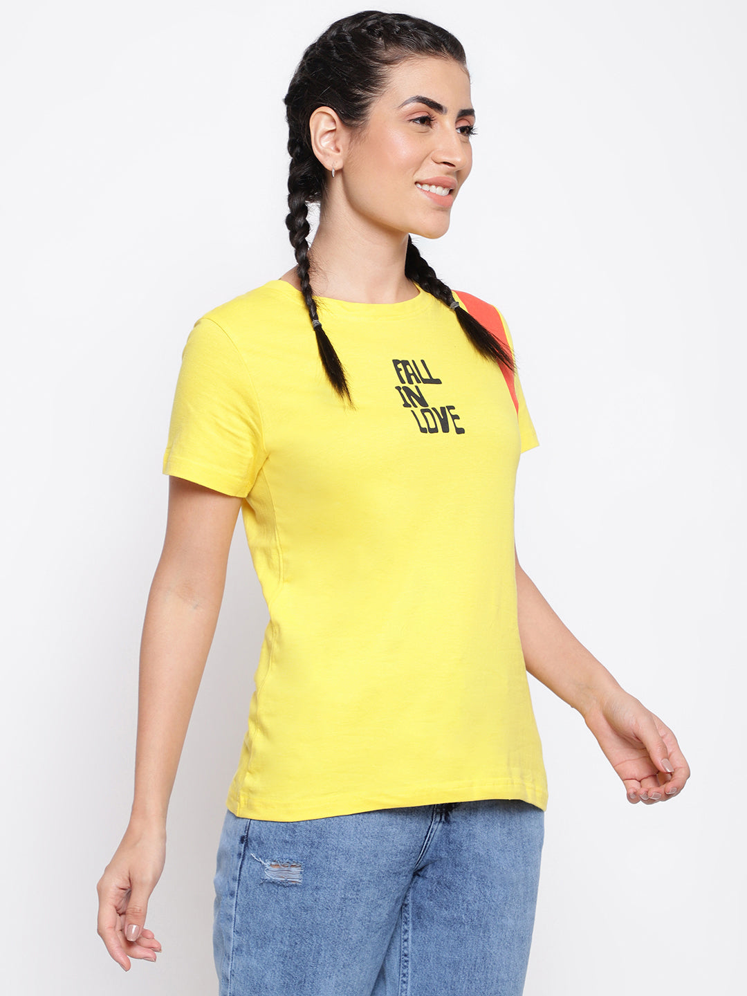 Yellow  Cotton Printed T-shirt