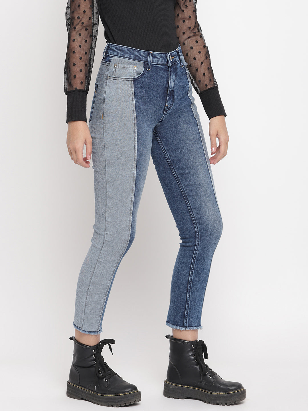 Tapered Cut And Sew Jeans