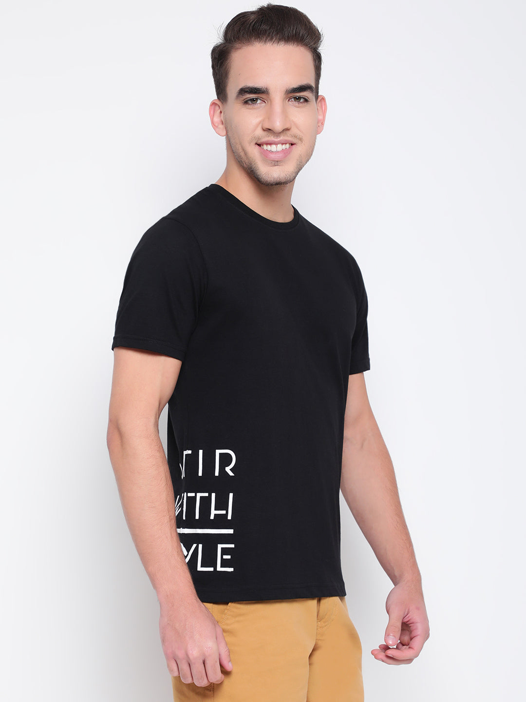 Men Black Cotton T-shirt