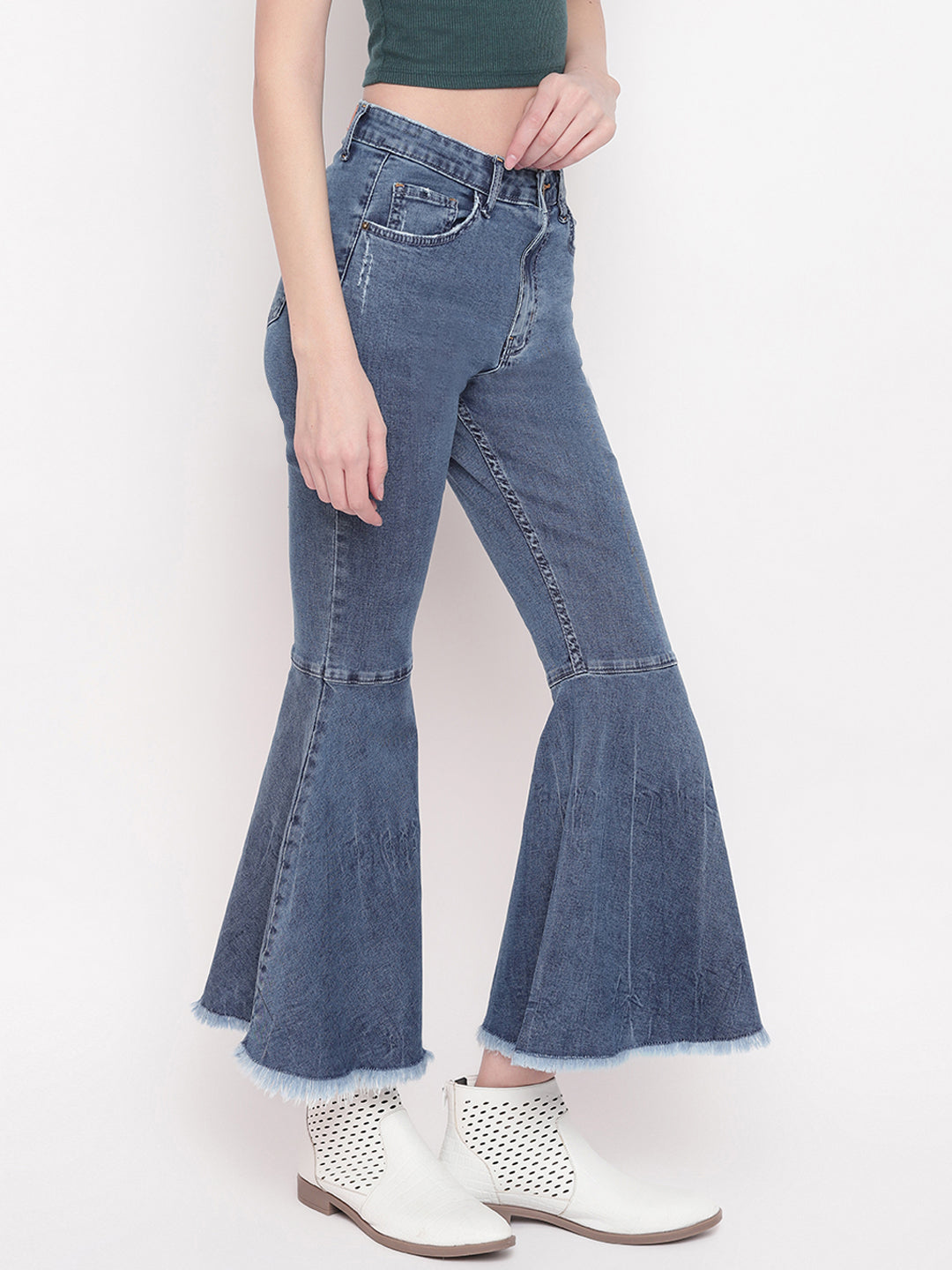 Women Mid-Blue Skinny Fit Flared High Waist Denim Jeans