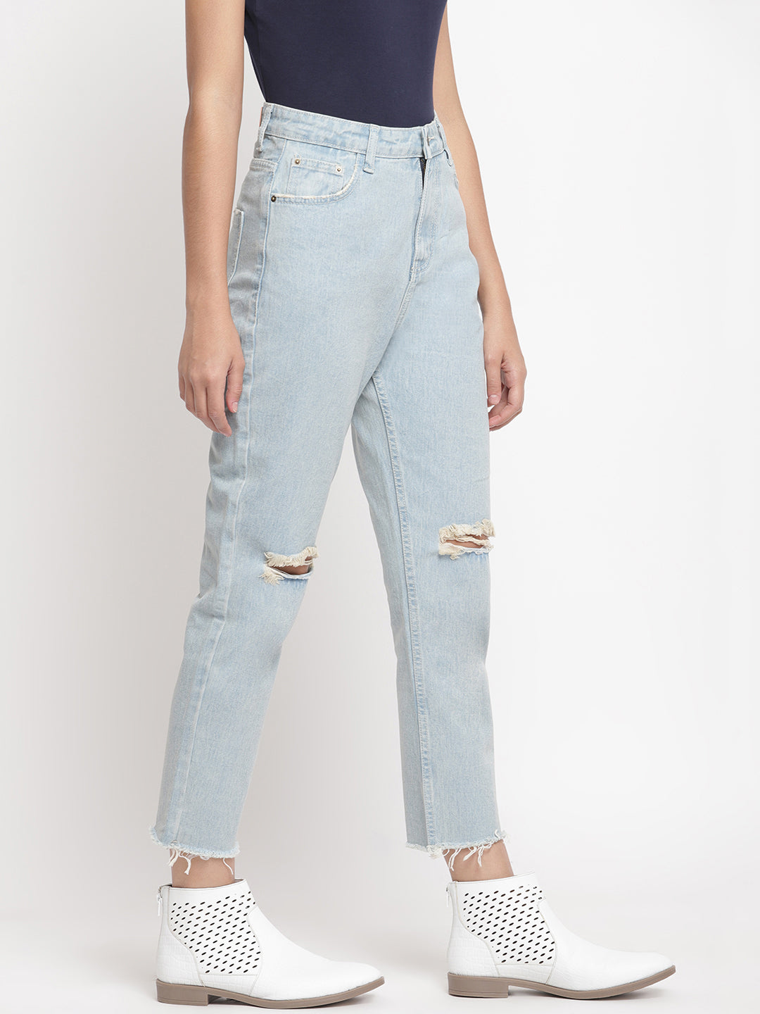 Women Light Blue Boyfriend Fit Denim Jeans