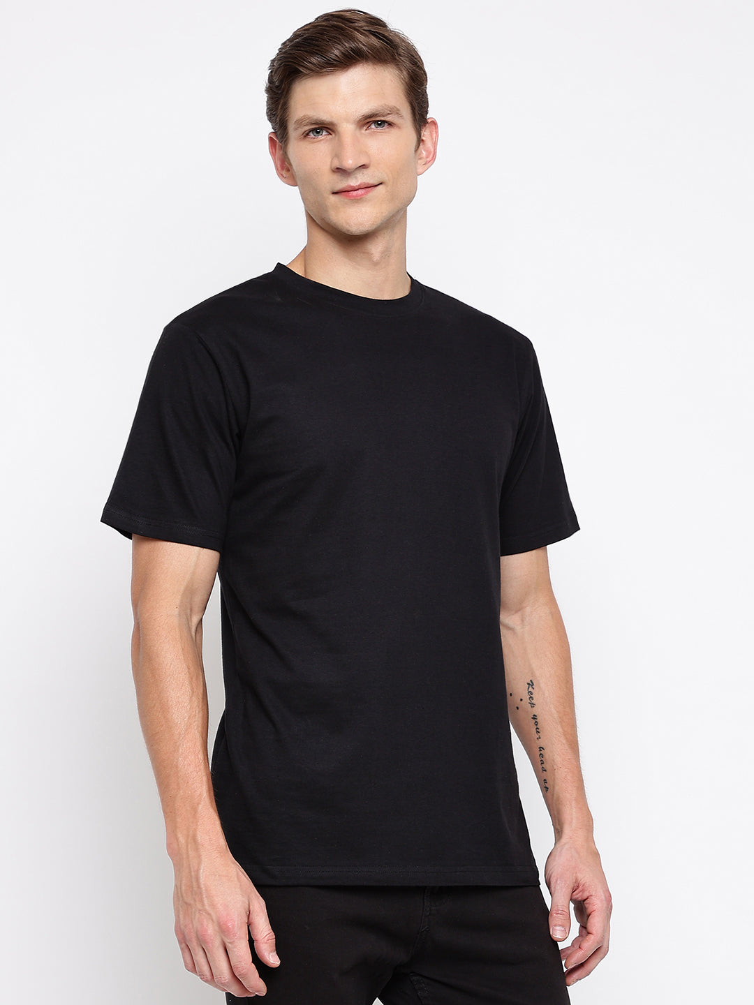 Men Black Printed Cotton T-shirt