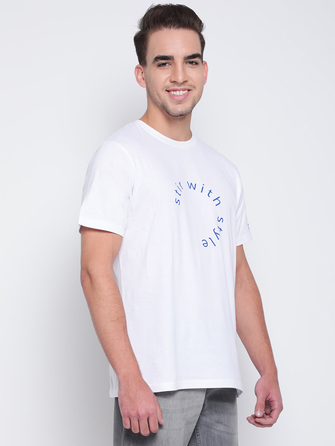 Men White Cotton T-shirt