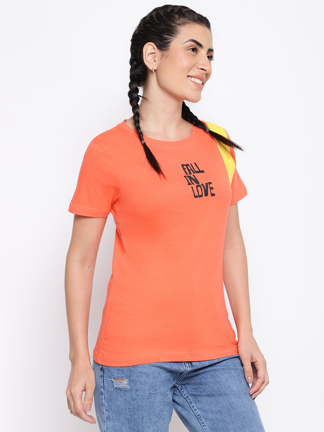 Peach Cotton Printed T-shirt
