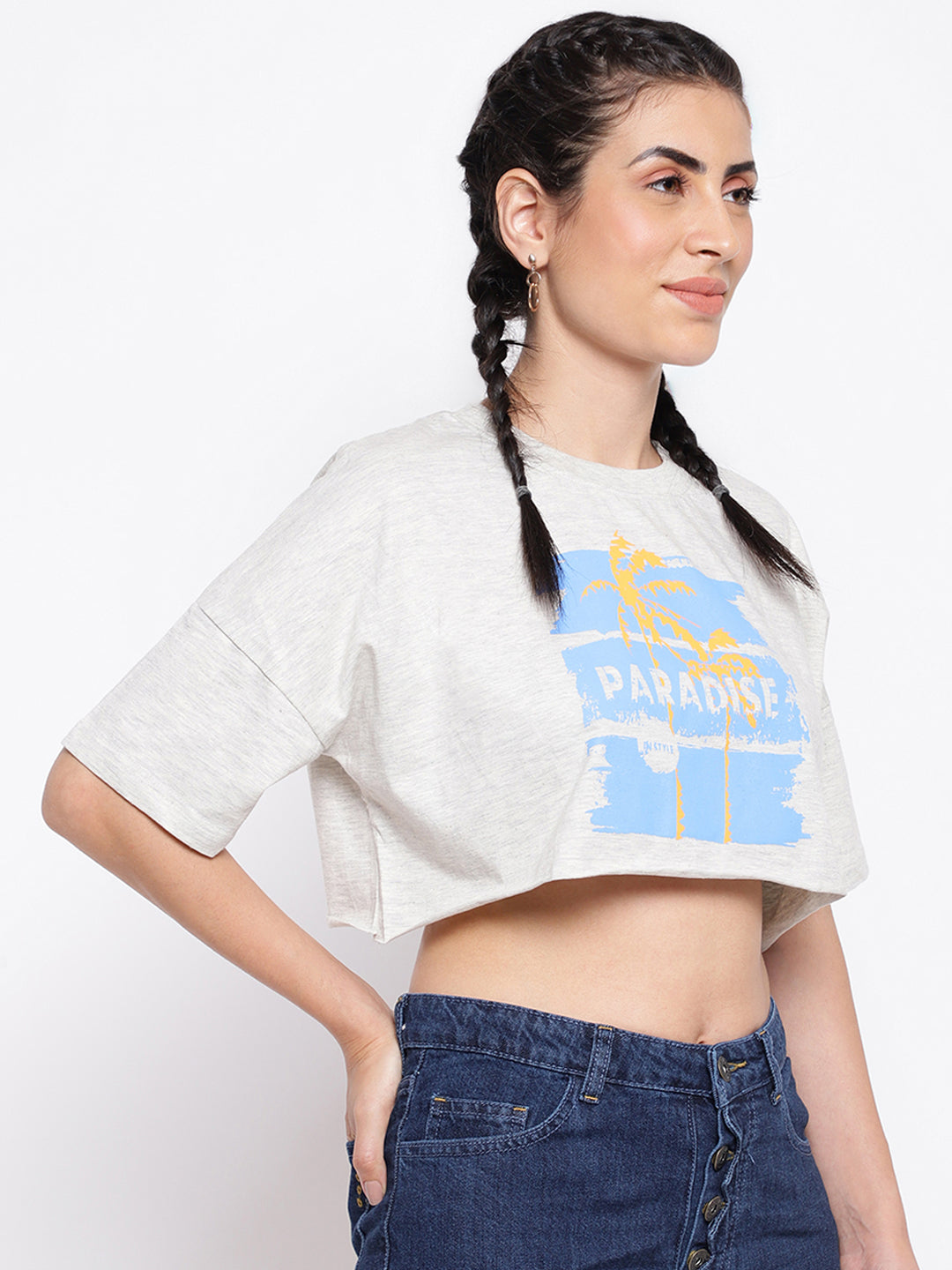 Light Grey Cotton Printed T-shirt