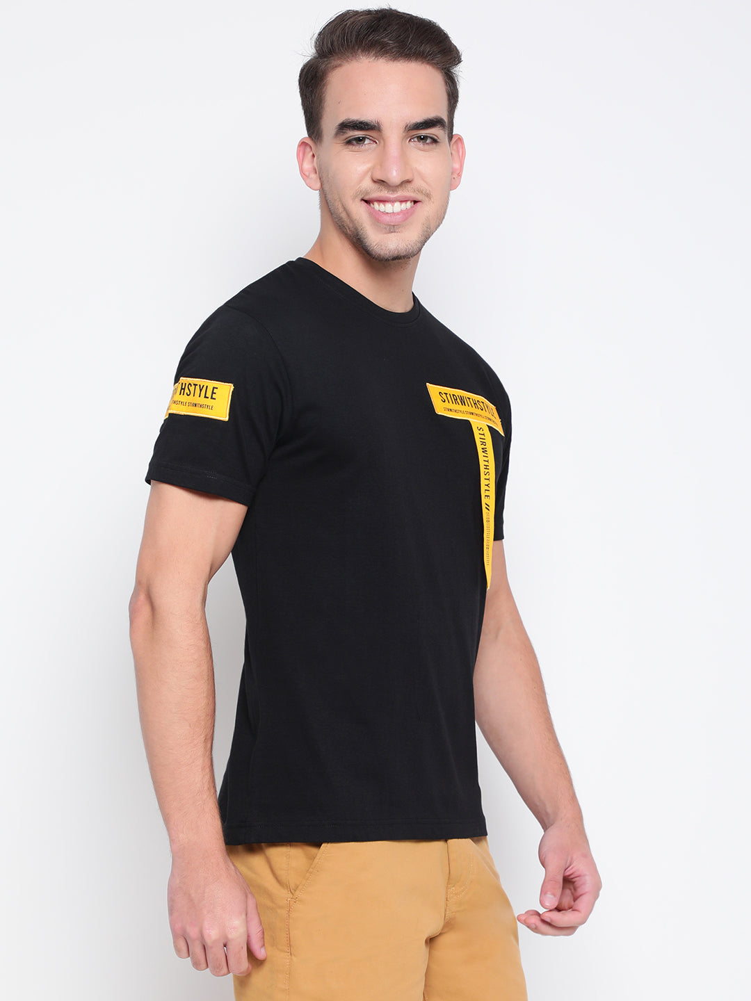 Men Black Tape Detail T-shirt