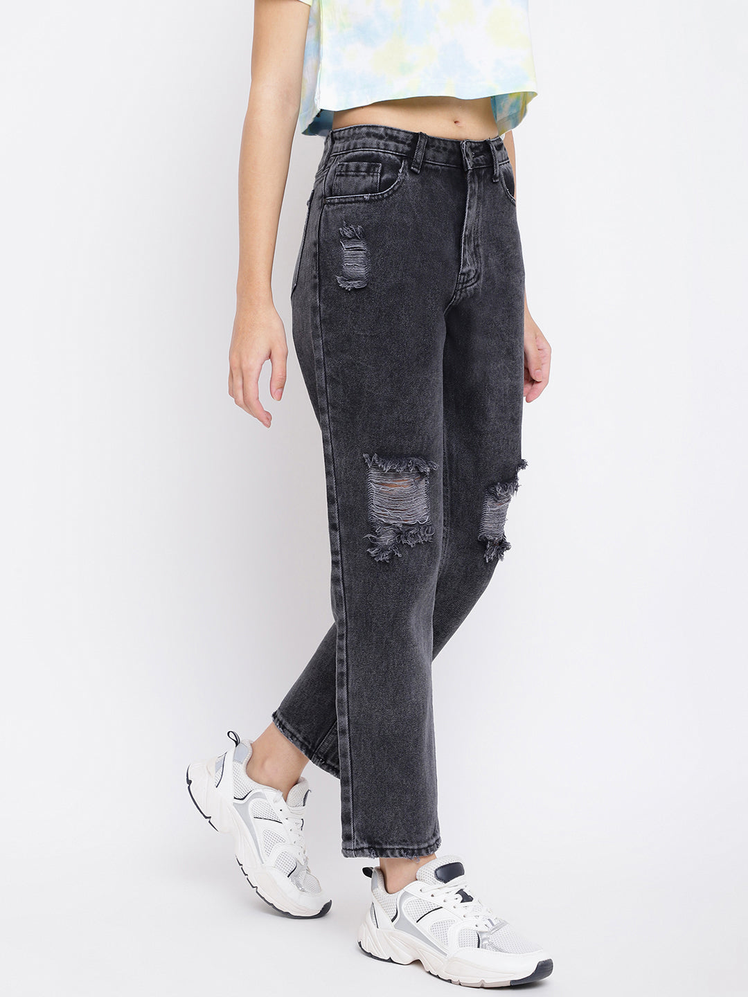 Smokey Grey Denim Mom Fit Jeans