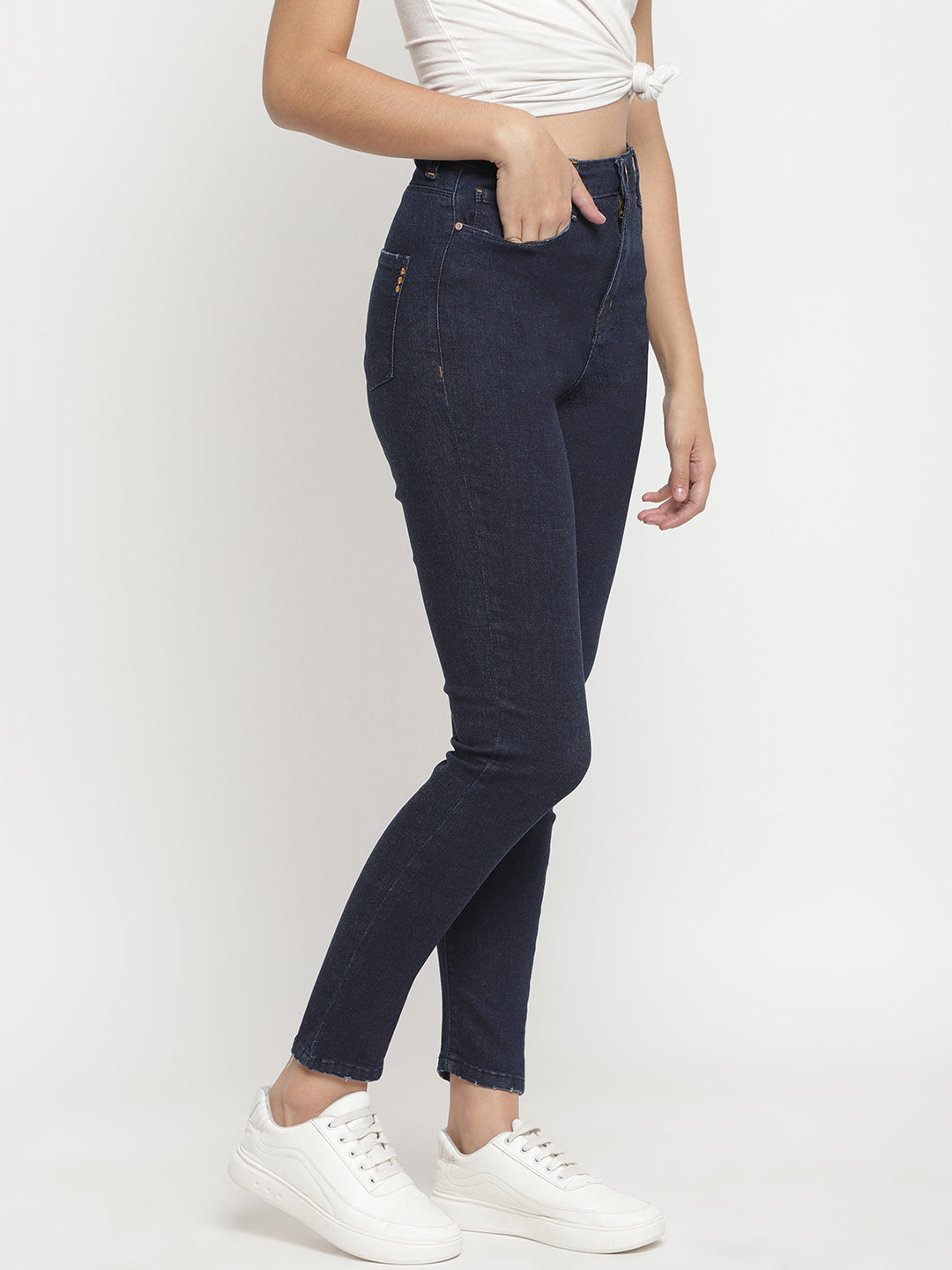 Women Super High Waist Dark Blue Super Skinny Denim Jeans