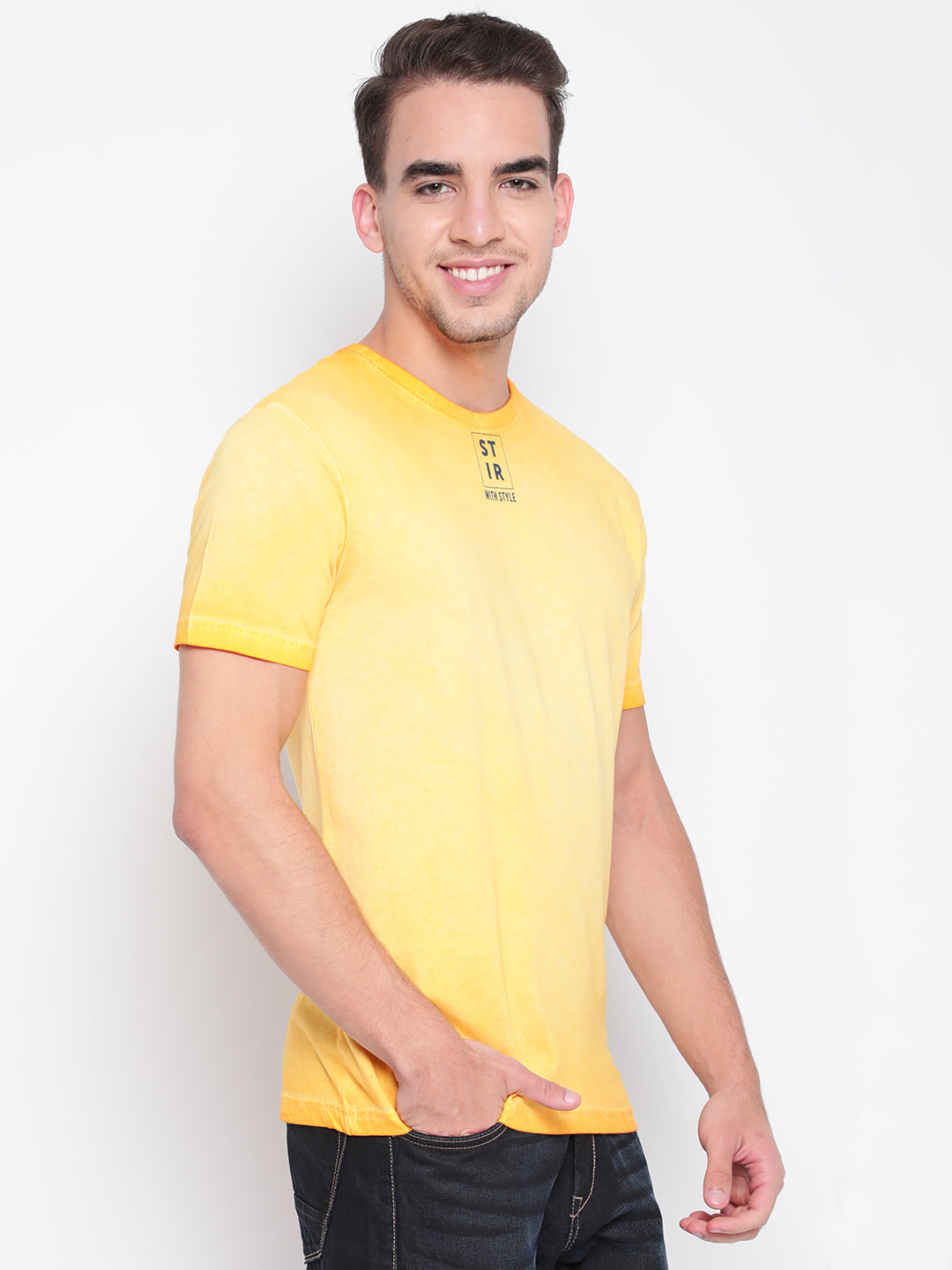 Men Yellow Typography Print T-shirt
