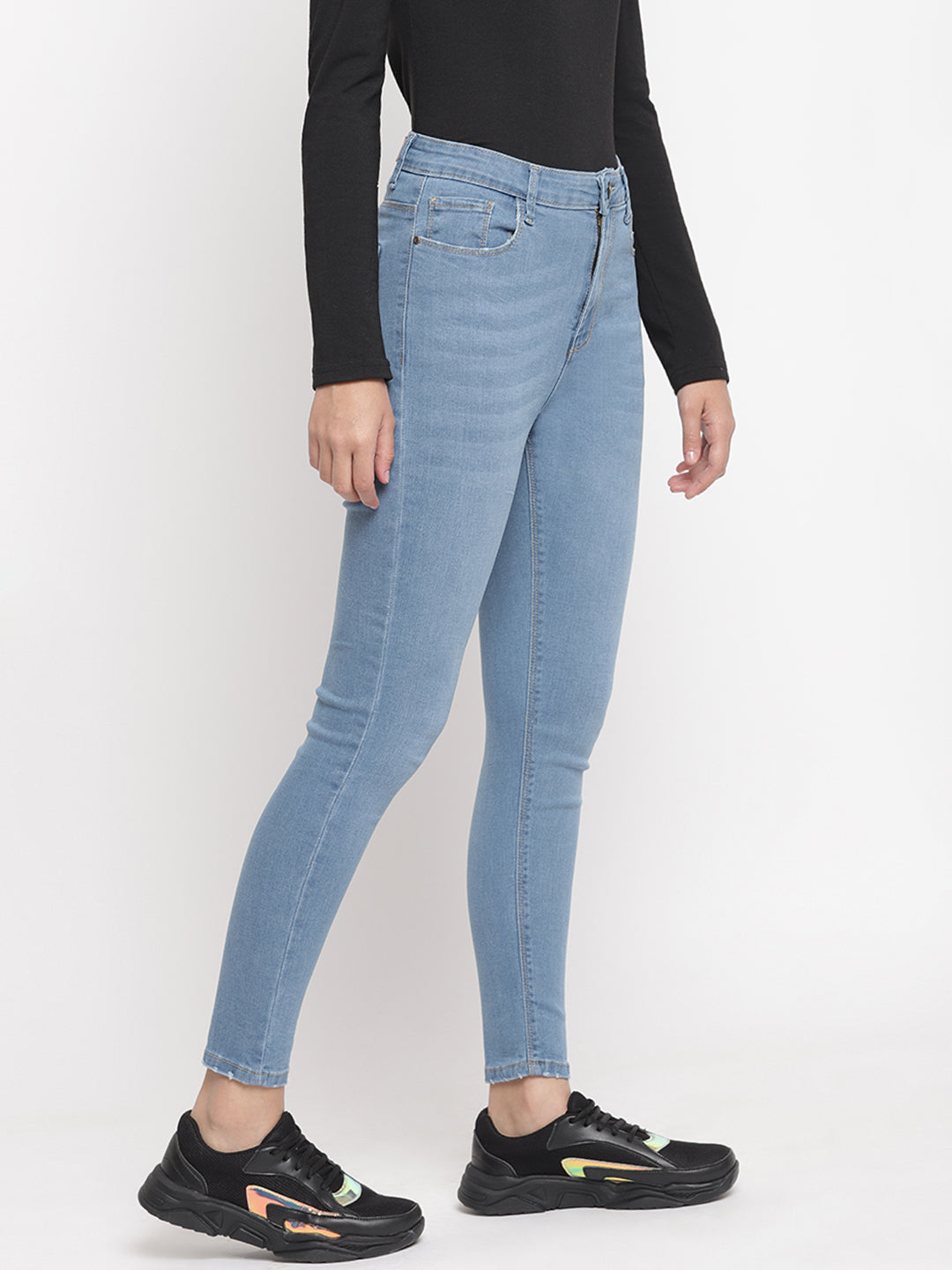 Women High Waist Light Blue Super Skinny Denim Jeans