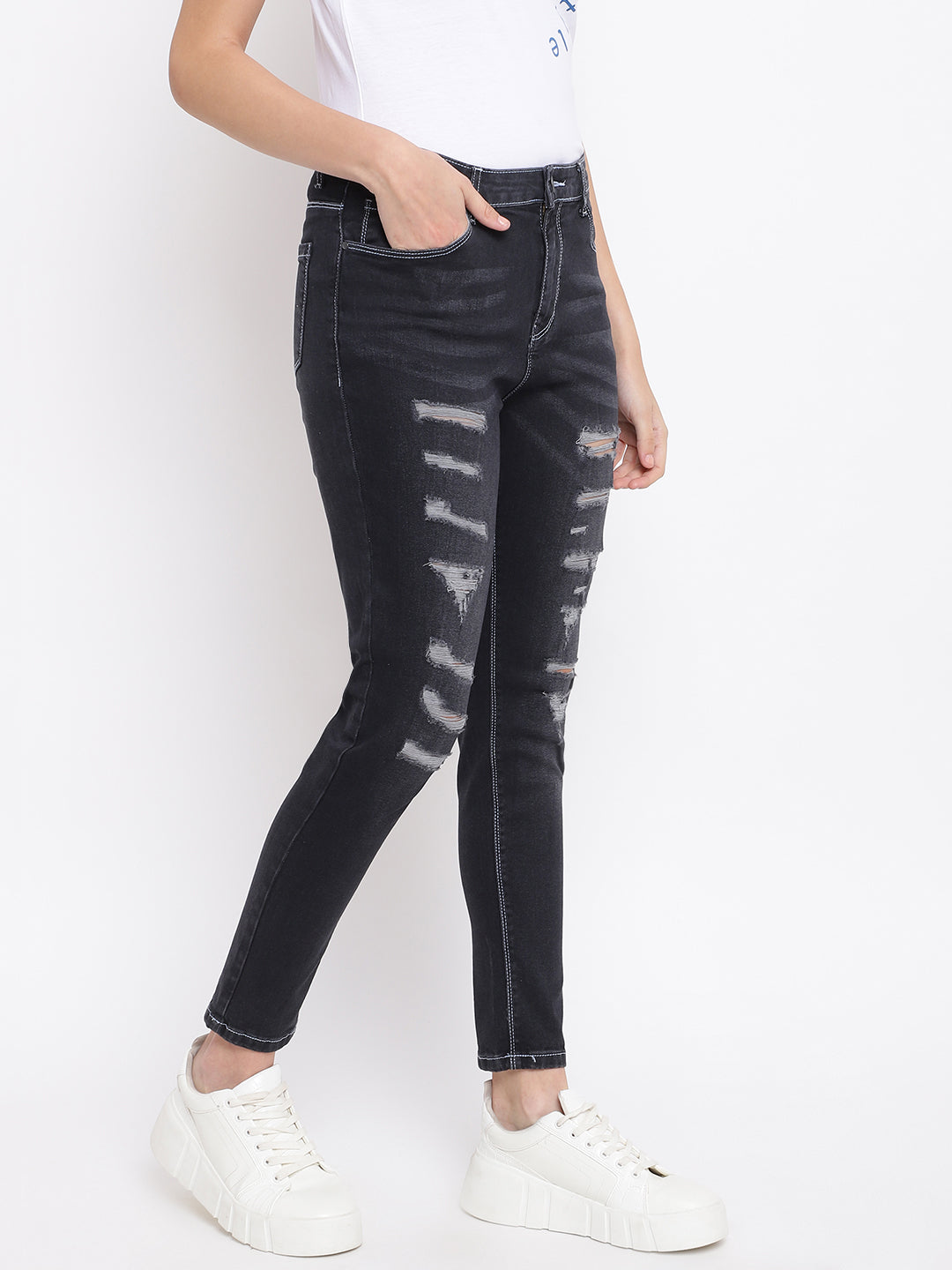 Distressed Black Denim Jeans