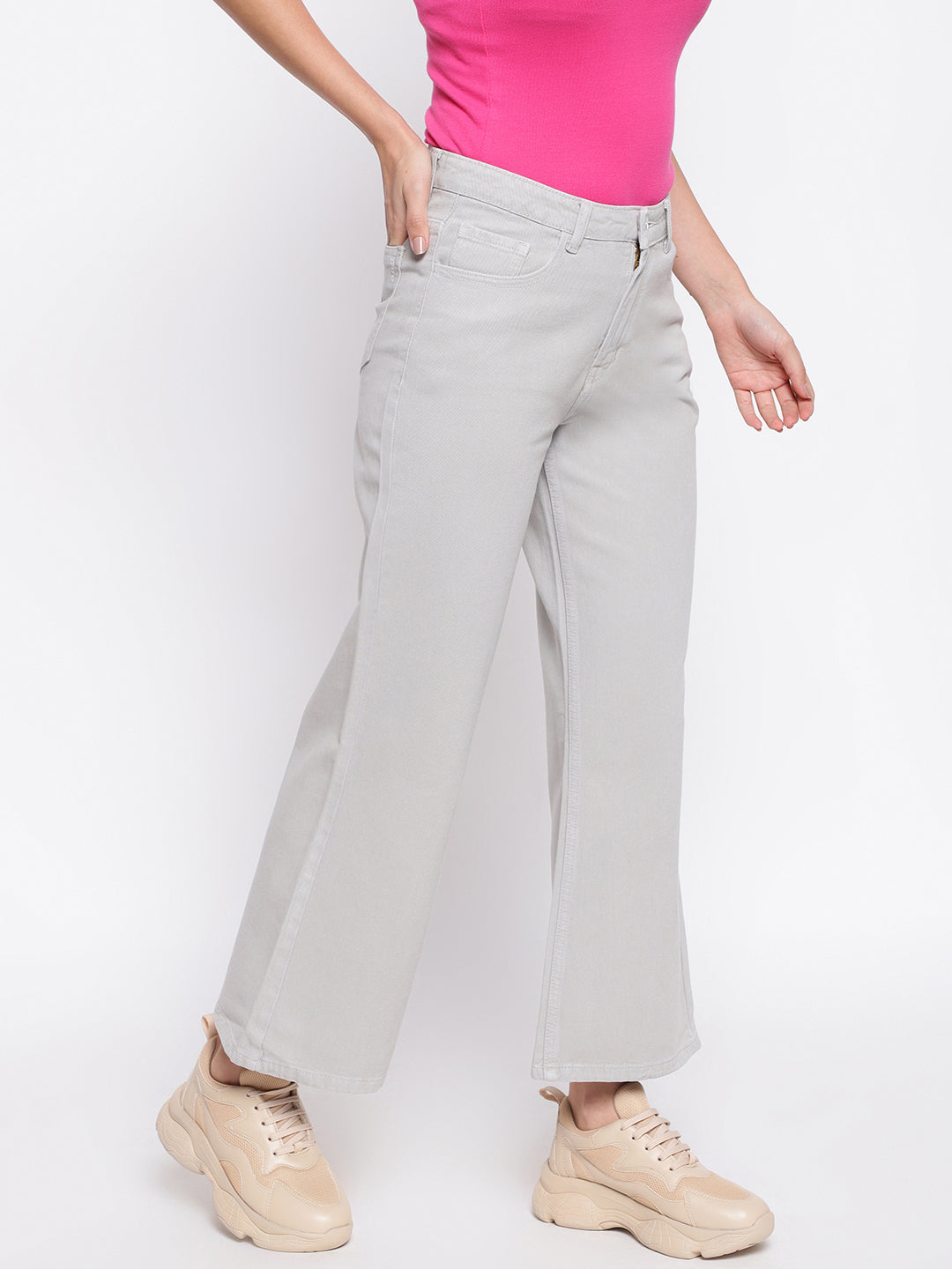 Light Grey Denim Flared Jeans